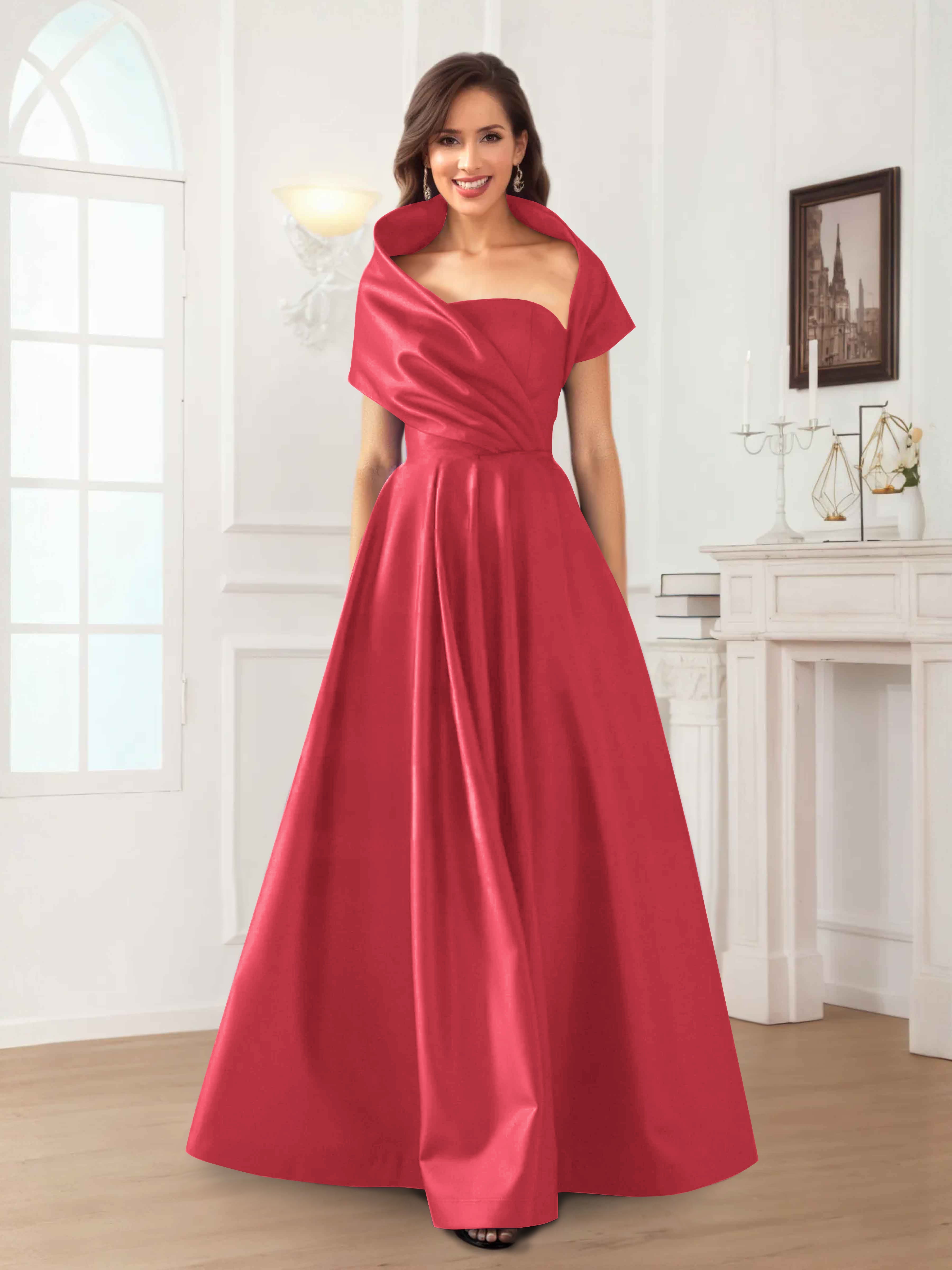 Robes Mère De La Mariée En Satin À Ruché Longueur Au Sol Valeska