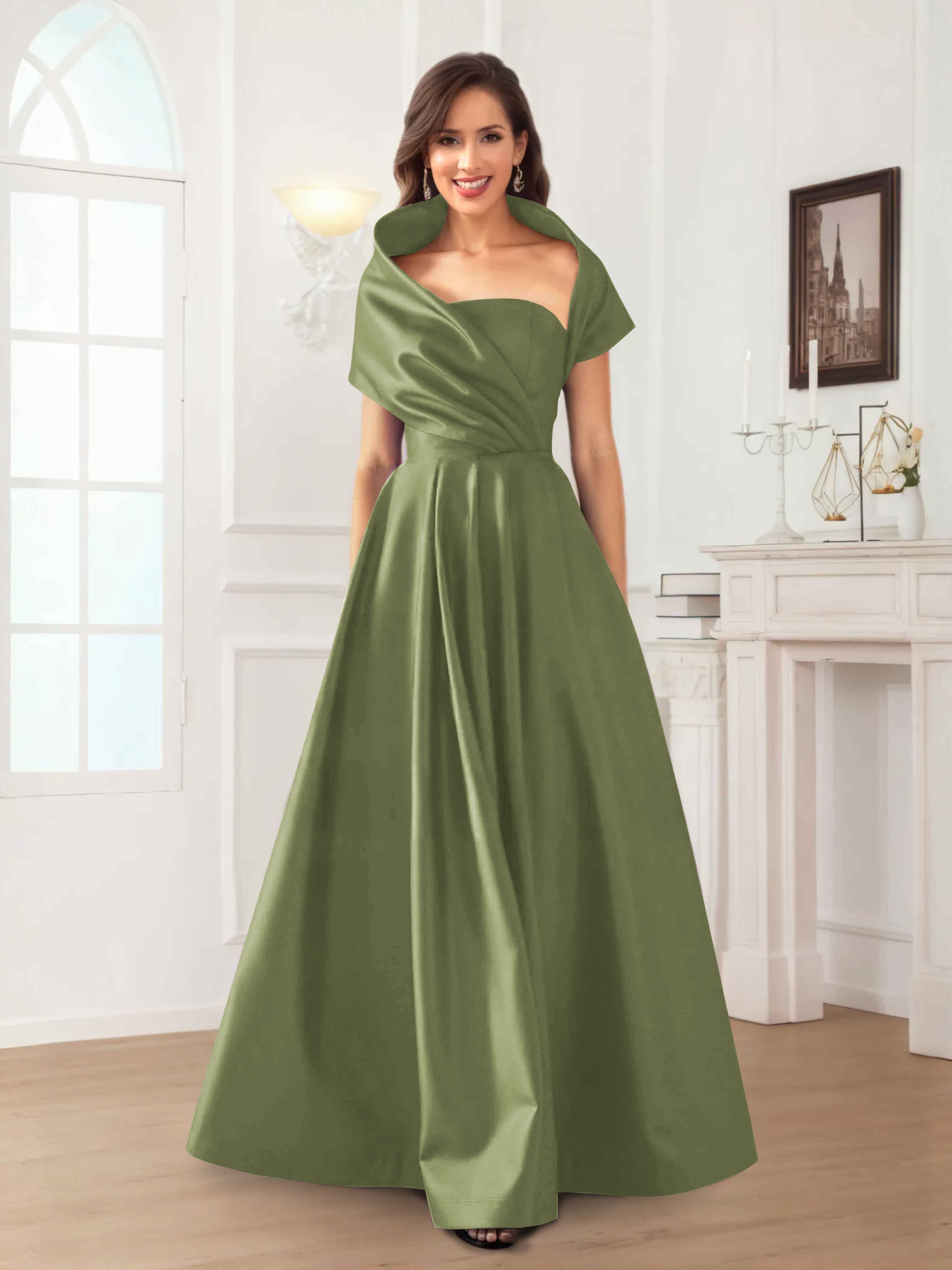 Robes Mère De La Mariée En Satin À Ruché Longueur Au Sol Valeska
