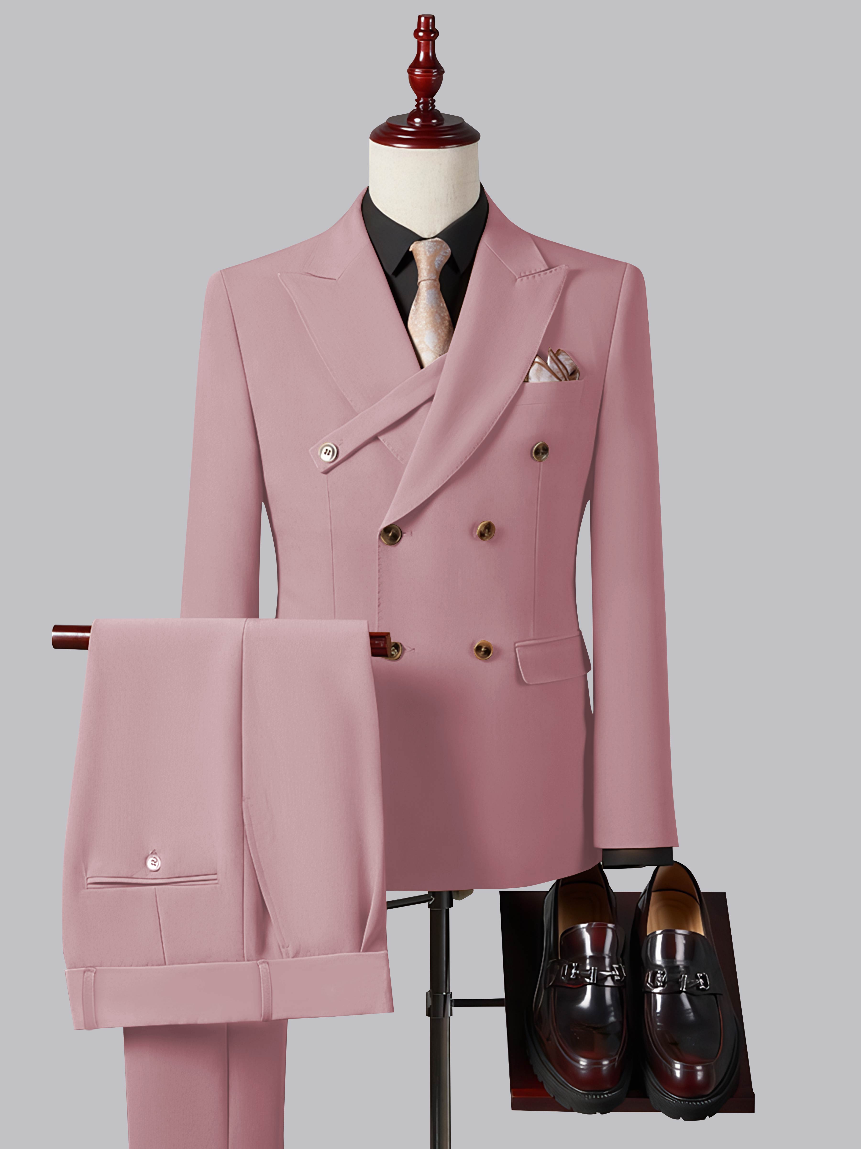 Costume Homme Ajusté Élégant Double Boutonnage Ceinturé À Revers Pointus 2 Pièces