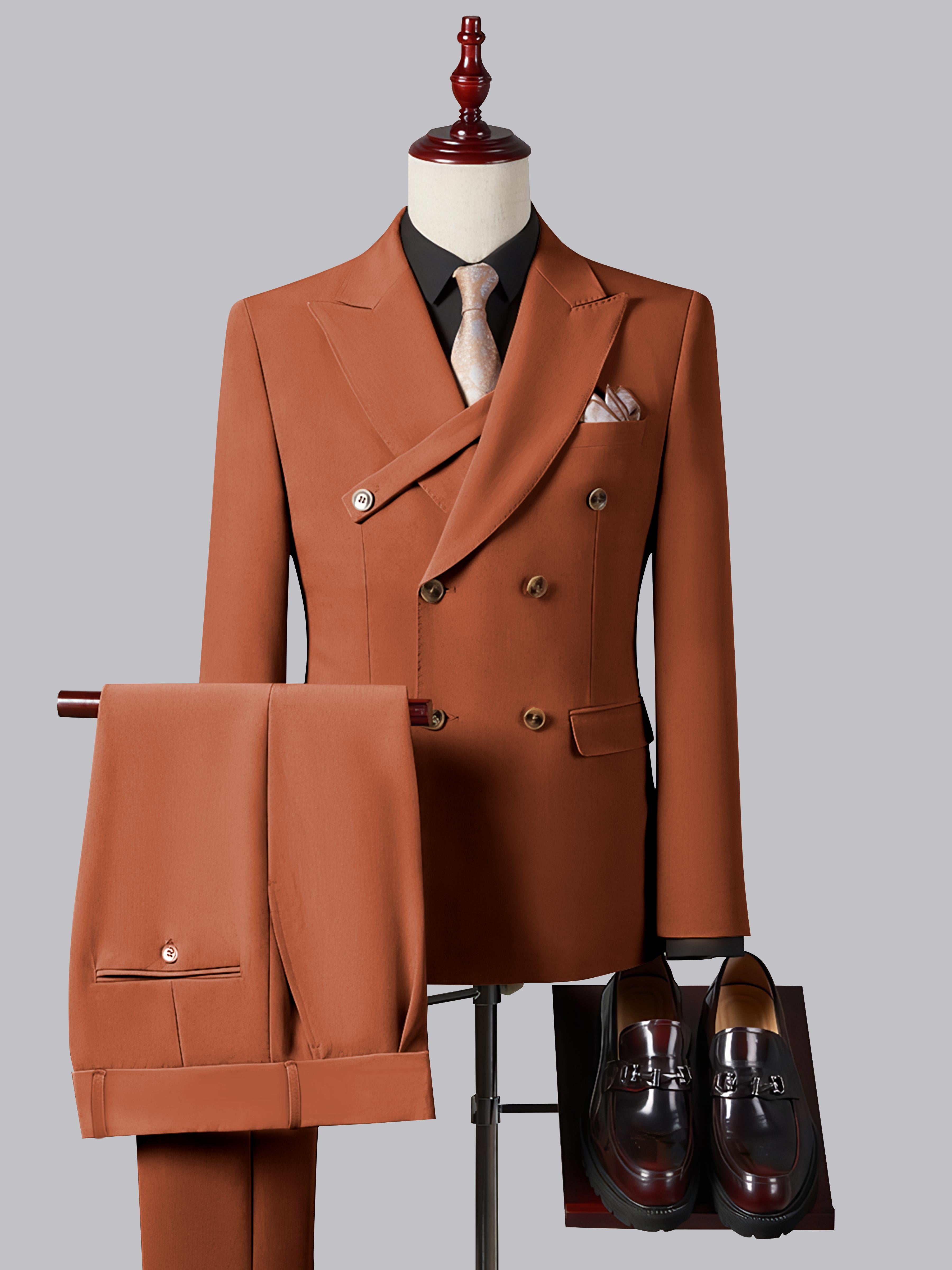 Costume Homme Ajusté Élégant Double Boutonnage Ceinturé À Revers Pointus 2 Pièces