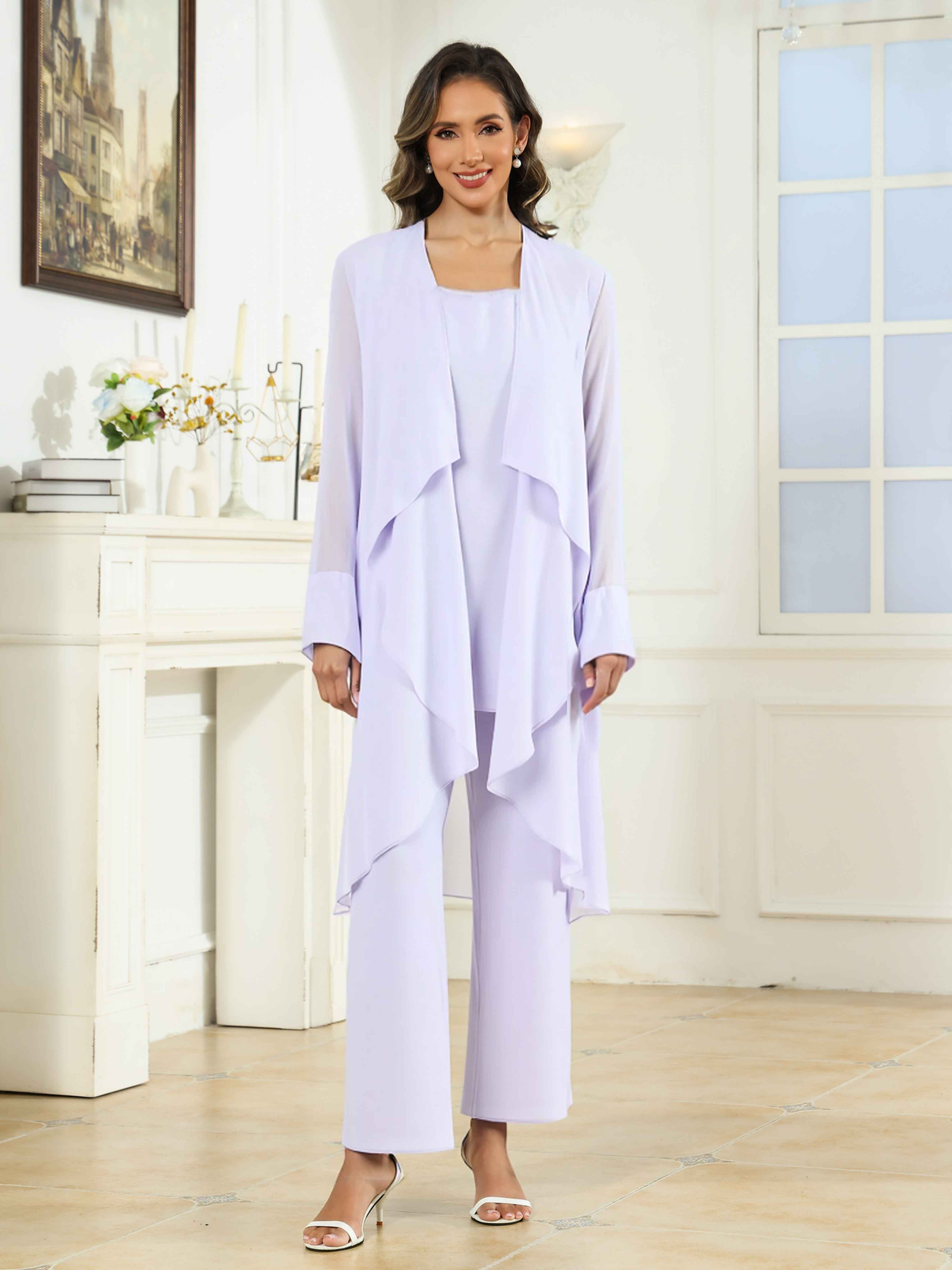 Ensemble 3 Pièces Mère De La Mariée - Pantalon Tailleurs Mousseline De Soie Robe De Soirée Élégante