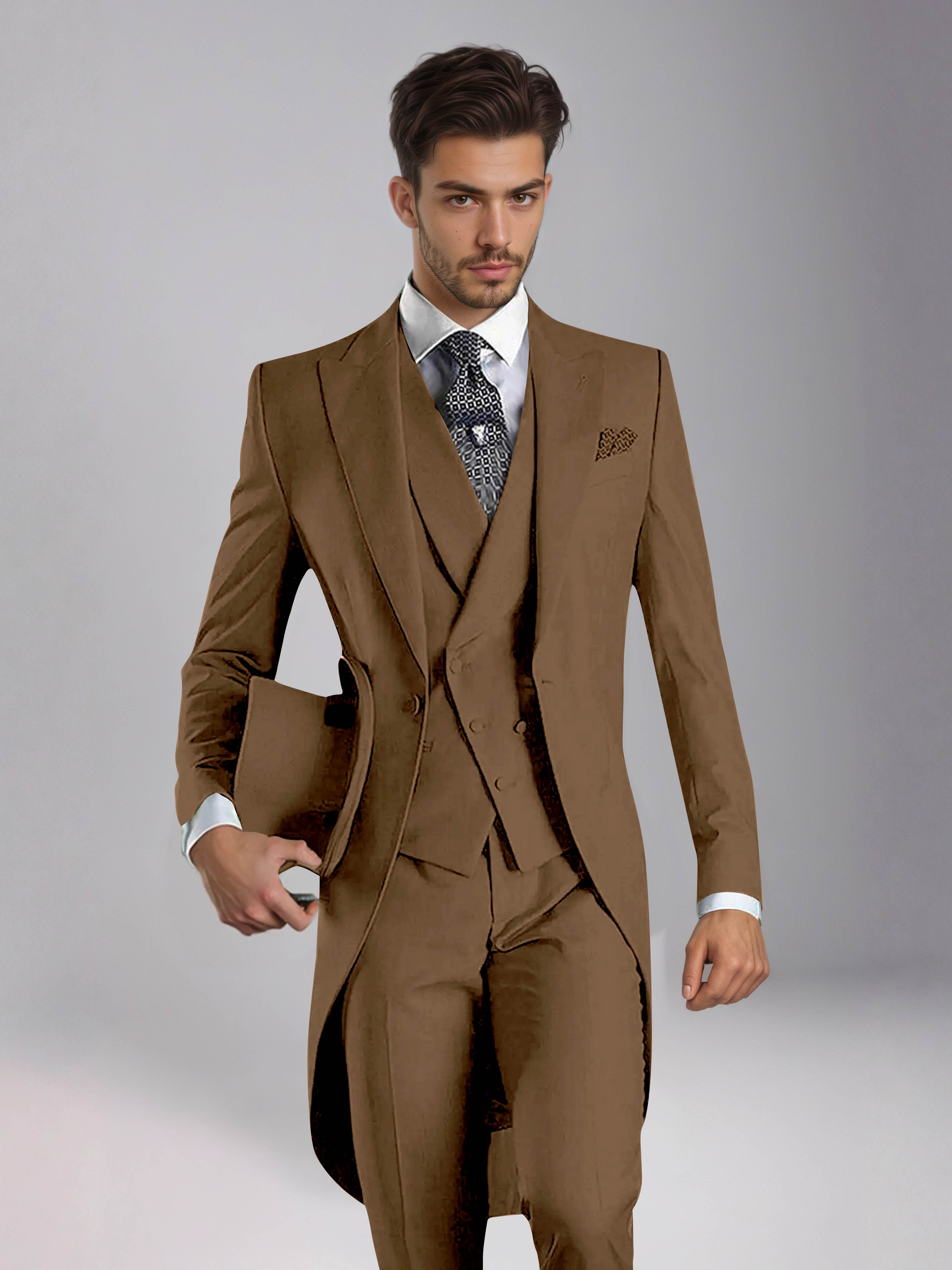 Smoking 3 Pièces Homme – Queue De Pie Revers Pointus, Coupe Ajustée, Mariage Ou Bal