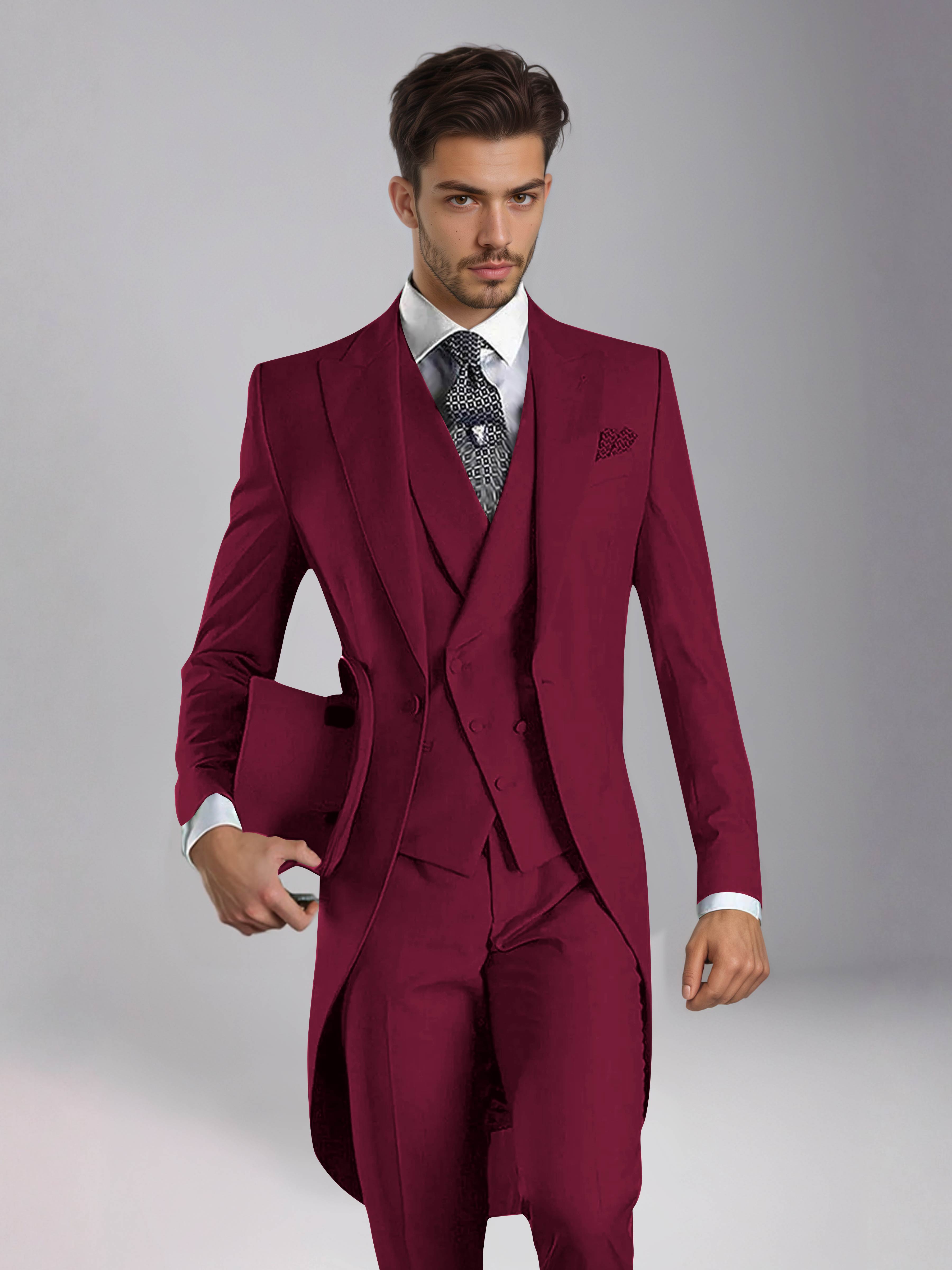 Smoking 3 Pièces Homme – Queue De Pie Revers Pointus, Coupe Ajustée, Mariage Ou Bal