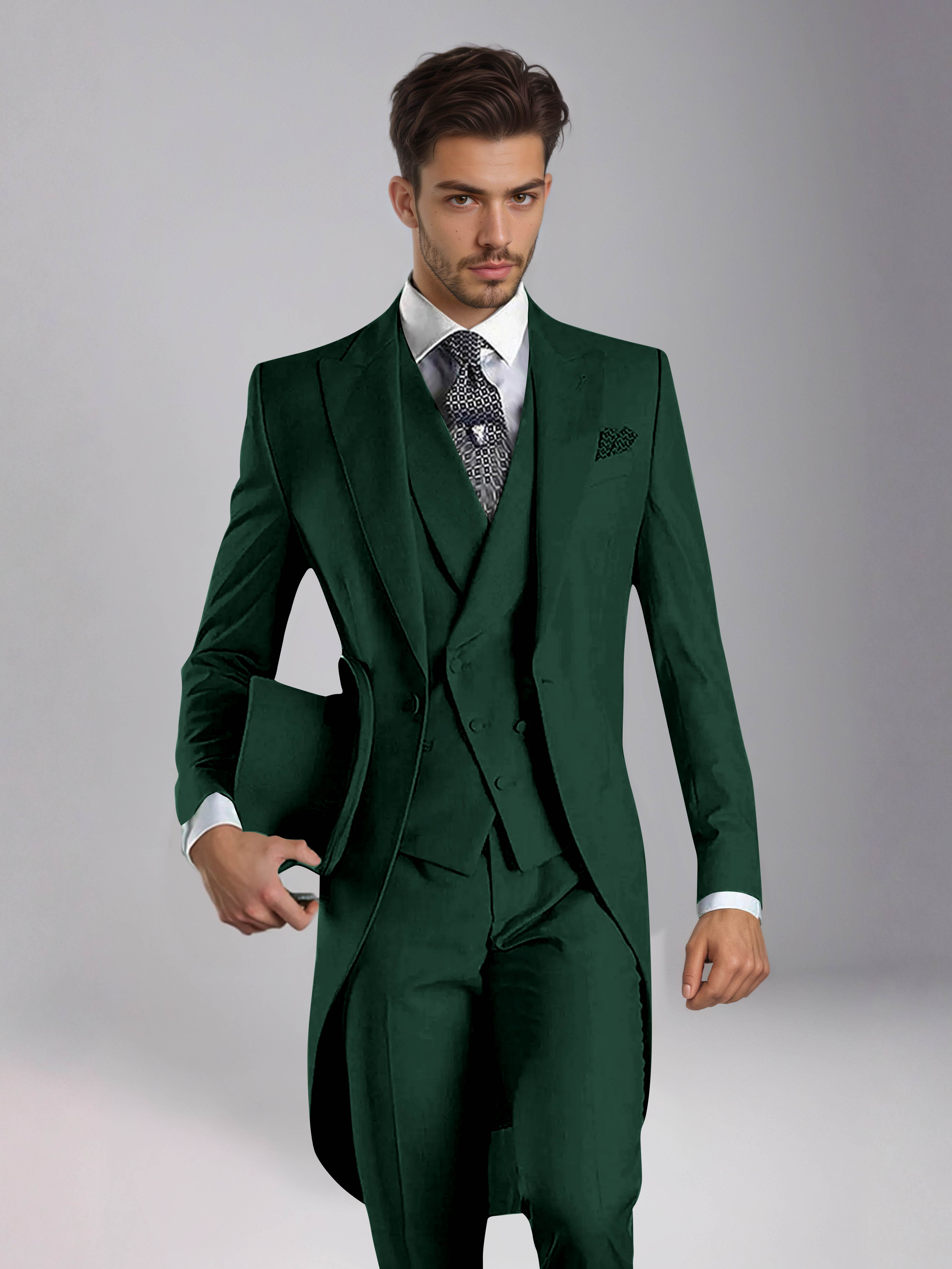 Smoking 3 Pièces Homme – Queue De Pie Revers Pointus, Coupe Ajustée, Mariage Ou Bal
