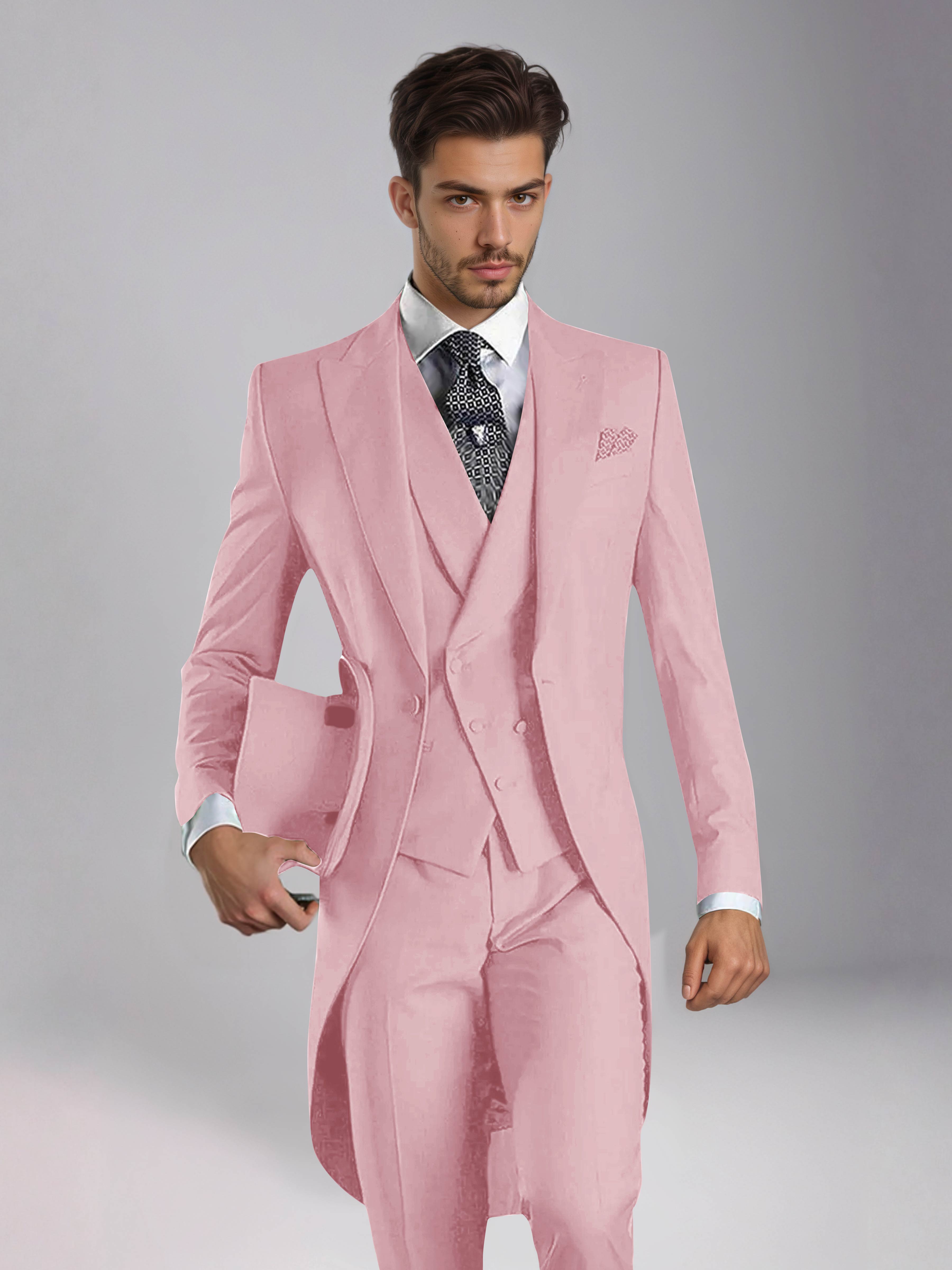 Smoking 3 Pièces Homme – Queue De Pie Revers Pointus, Coupe Ajustée, Mariage Ou Bal