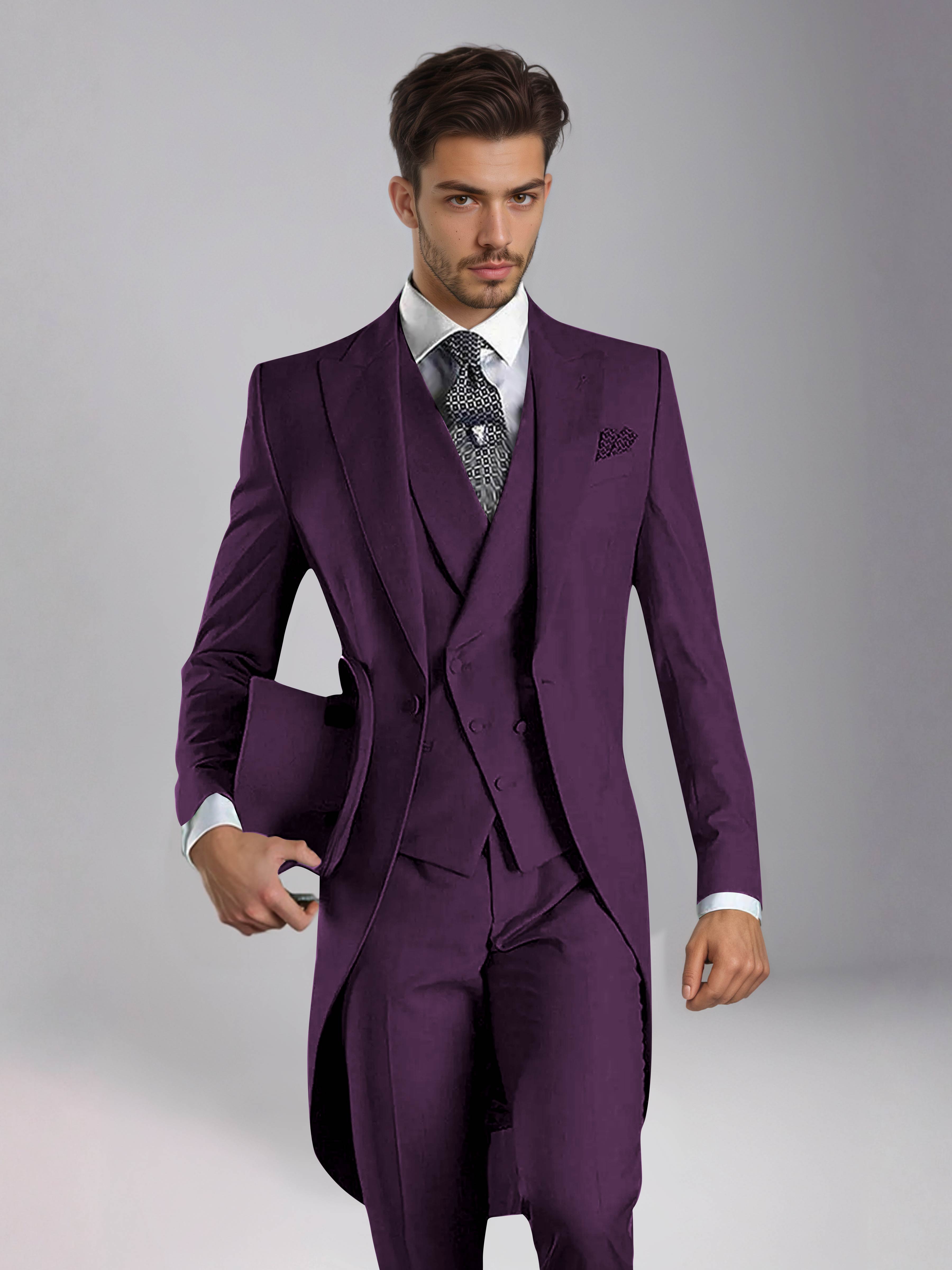 Smoking 3 Pièces Homme – Queue De Pie Revers Pointus, Coupe Ajustée, Mariage Ou Bal