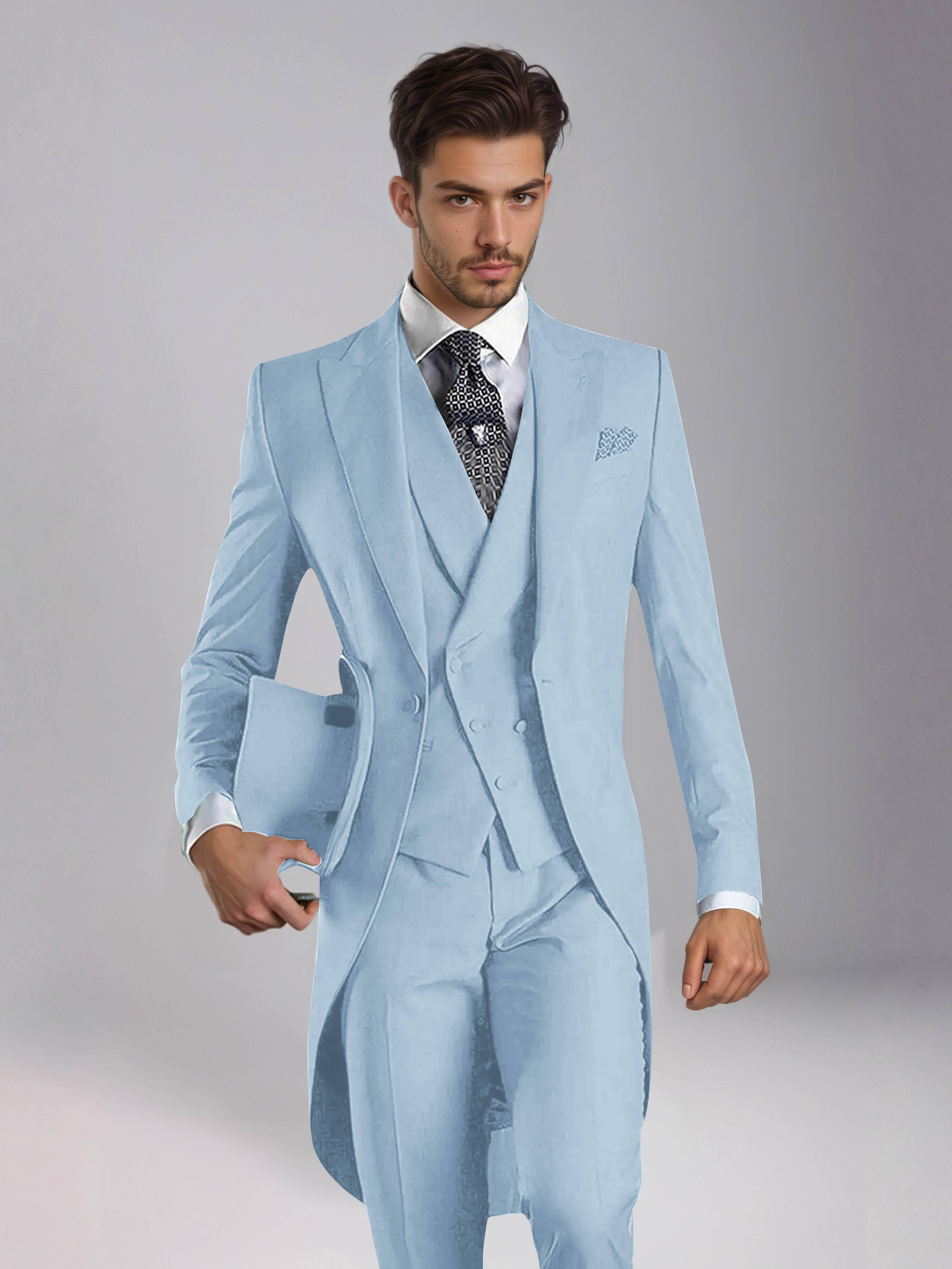 Smoking 3 Pièces Homme – Queue De Pie Revers Pointus, Coupe Ajustée, Mariage Ou Bal