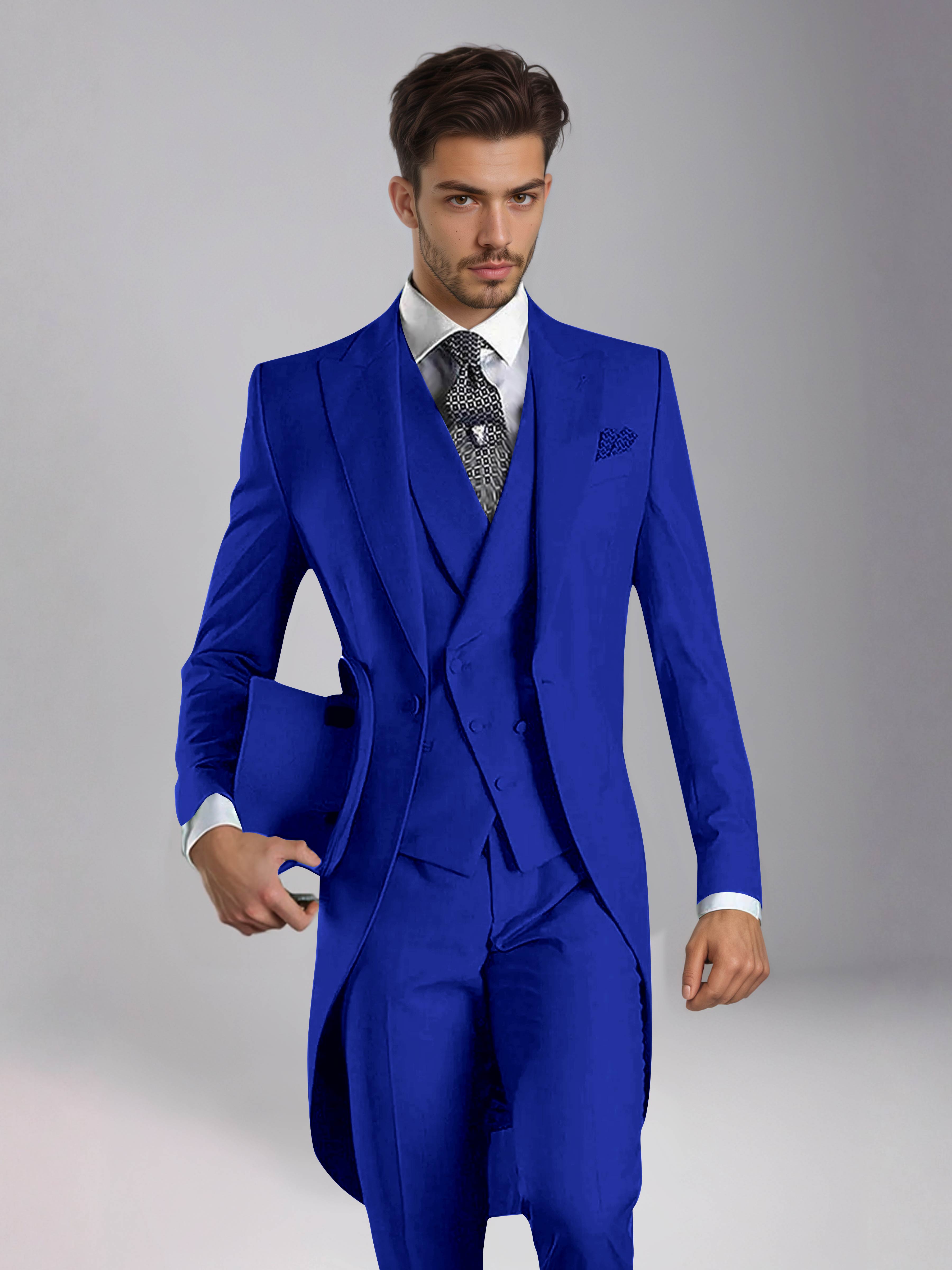 Smoking 3 Pièces Homme – Queue De Pie Revers Pointus, Coupe Ajustée, Mariage Ou Bal
