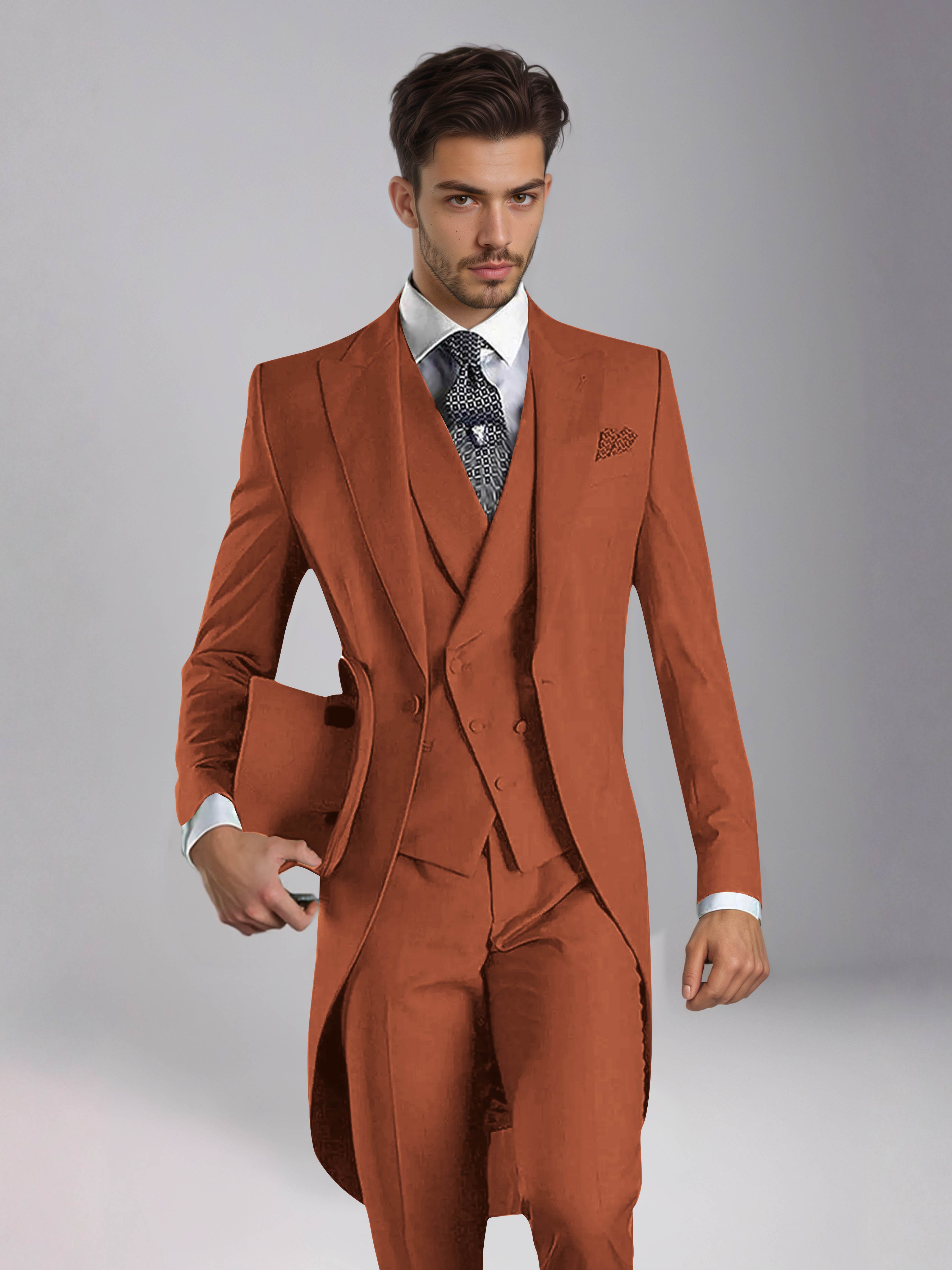 Smoking 3 Pièces Homme – Queue De Pie Revers Pointus, Coupe Ajustée, Mariage Ou Bal