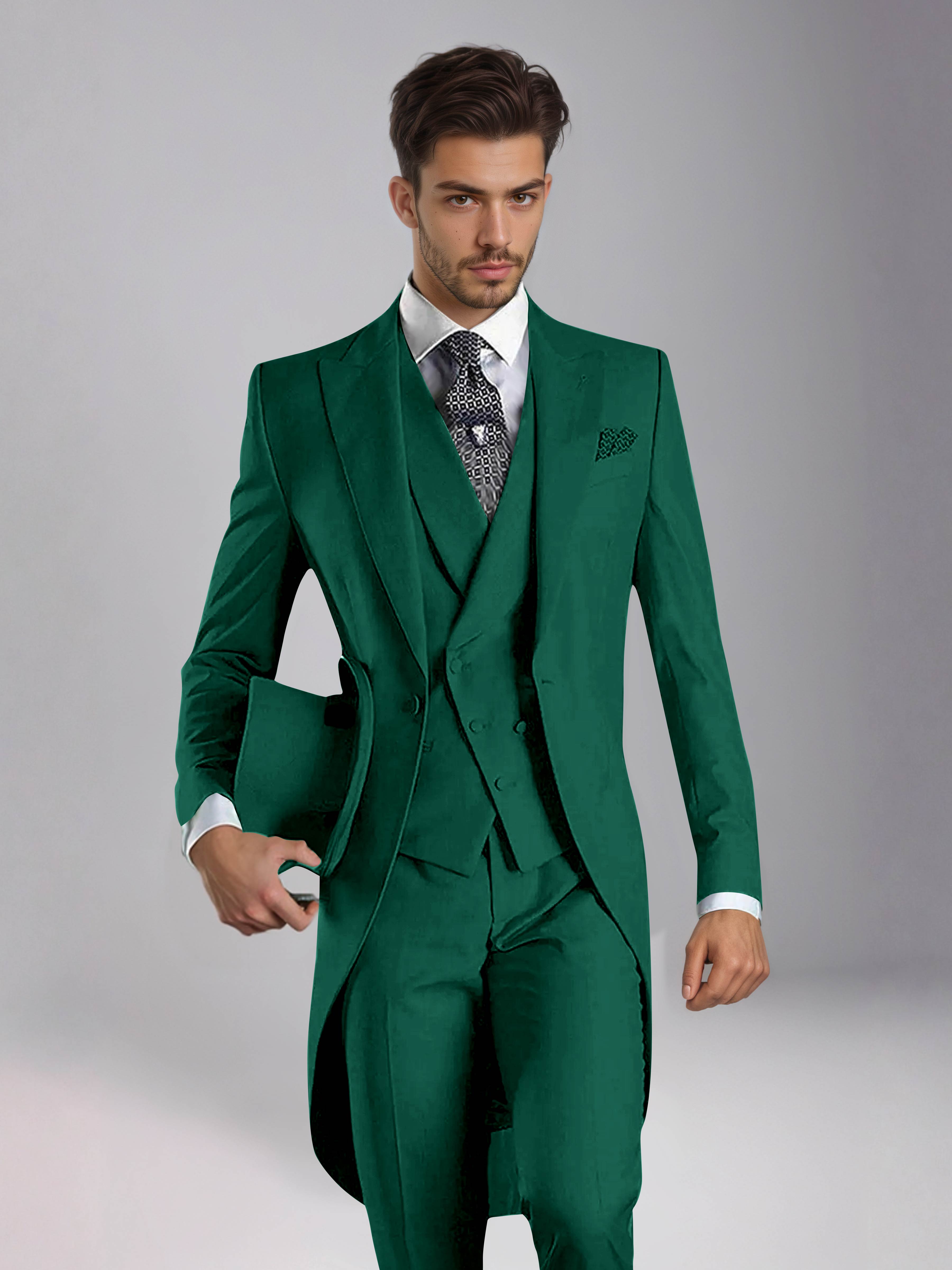 Smoking 3 Pièces Homme – Queue De Pie Revers Pointus, Coupe Ajustée, Mariage Ou Bal