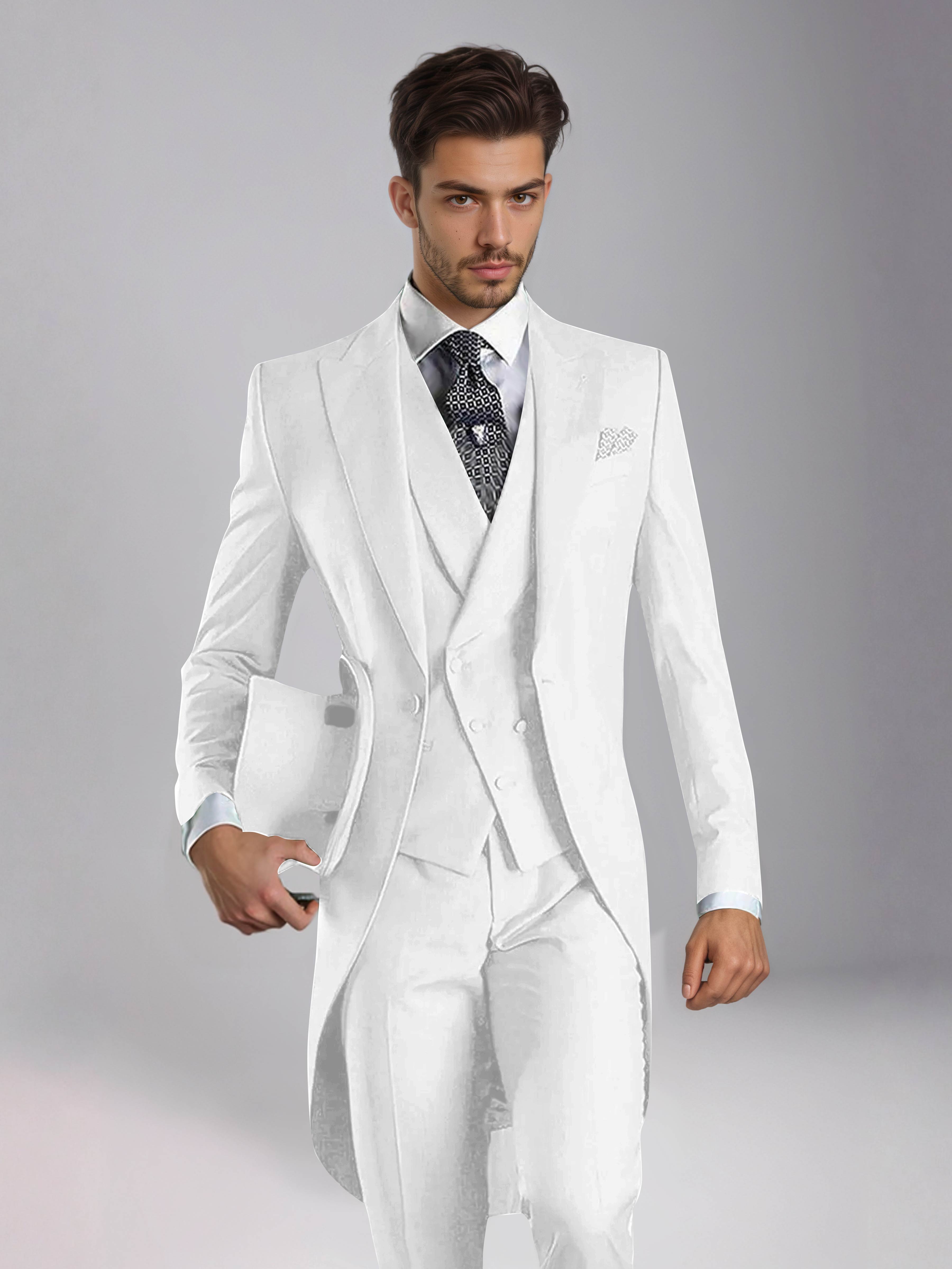 Smoking 3 Pièces Homme – Queue De Pie Revers Pointus, Coupe Ajustée, Mariage Ou Bal