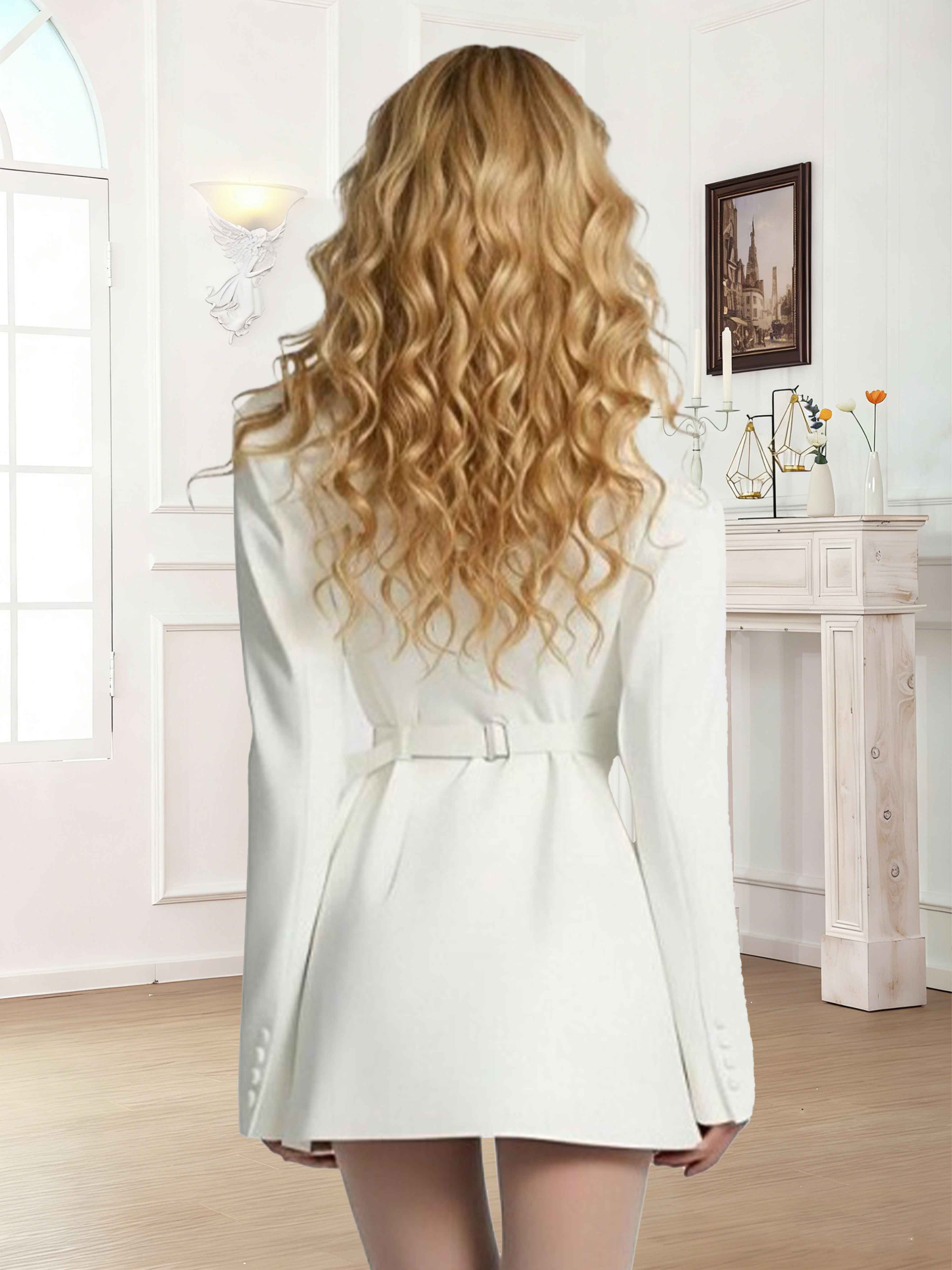 Veste Femme À Élégante Revers Crantés Double Boutonnage Pour Invité