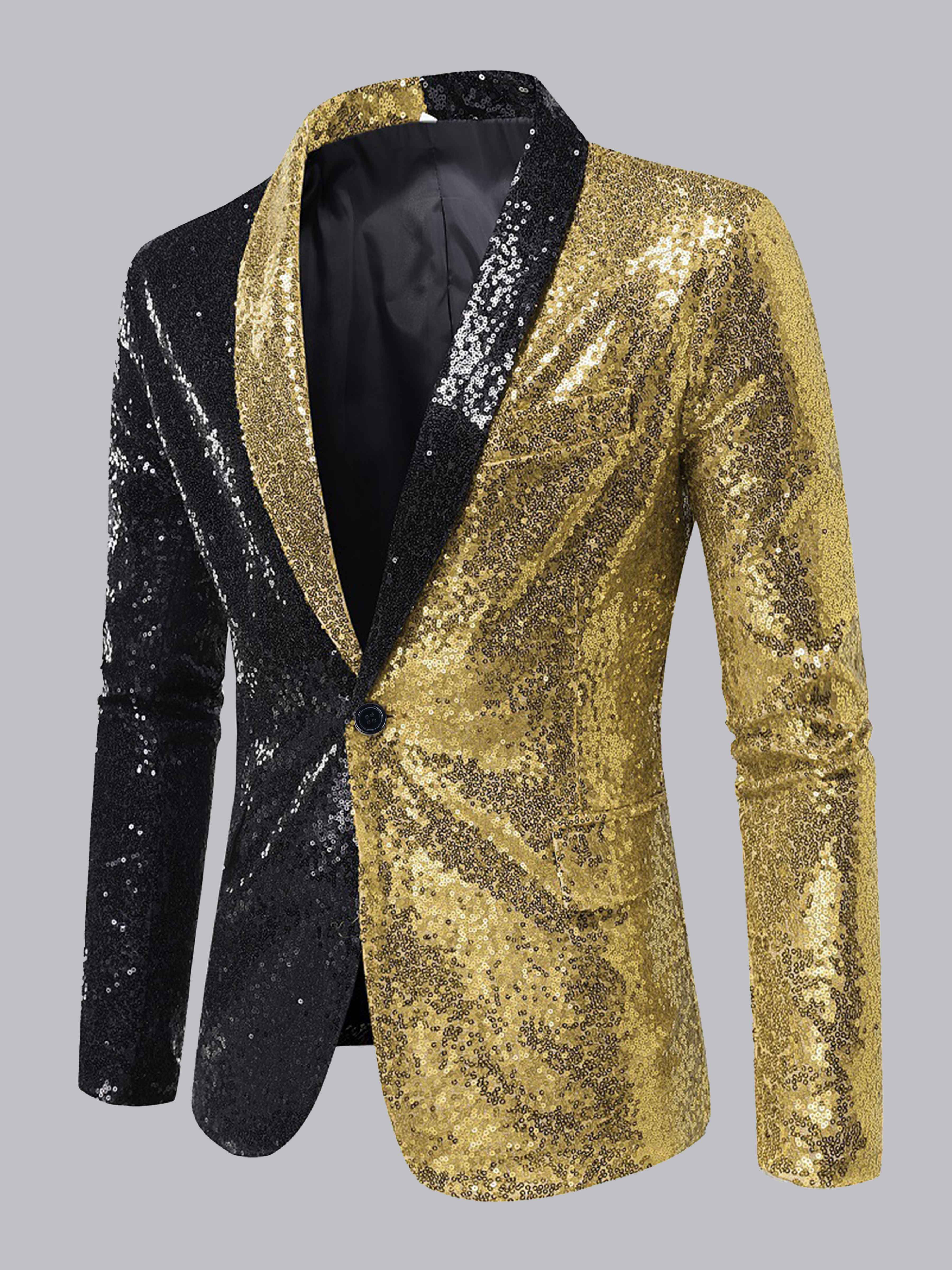 Veste Homme À Paillete Bordure Contrastante Revers Châle Un Bouton