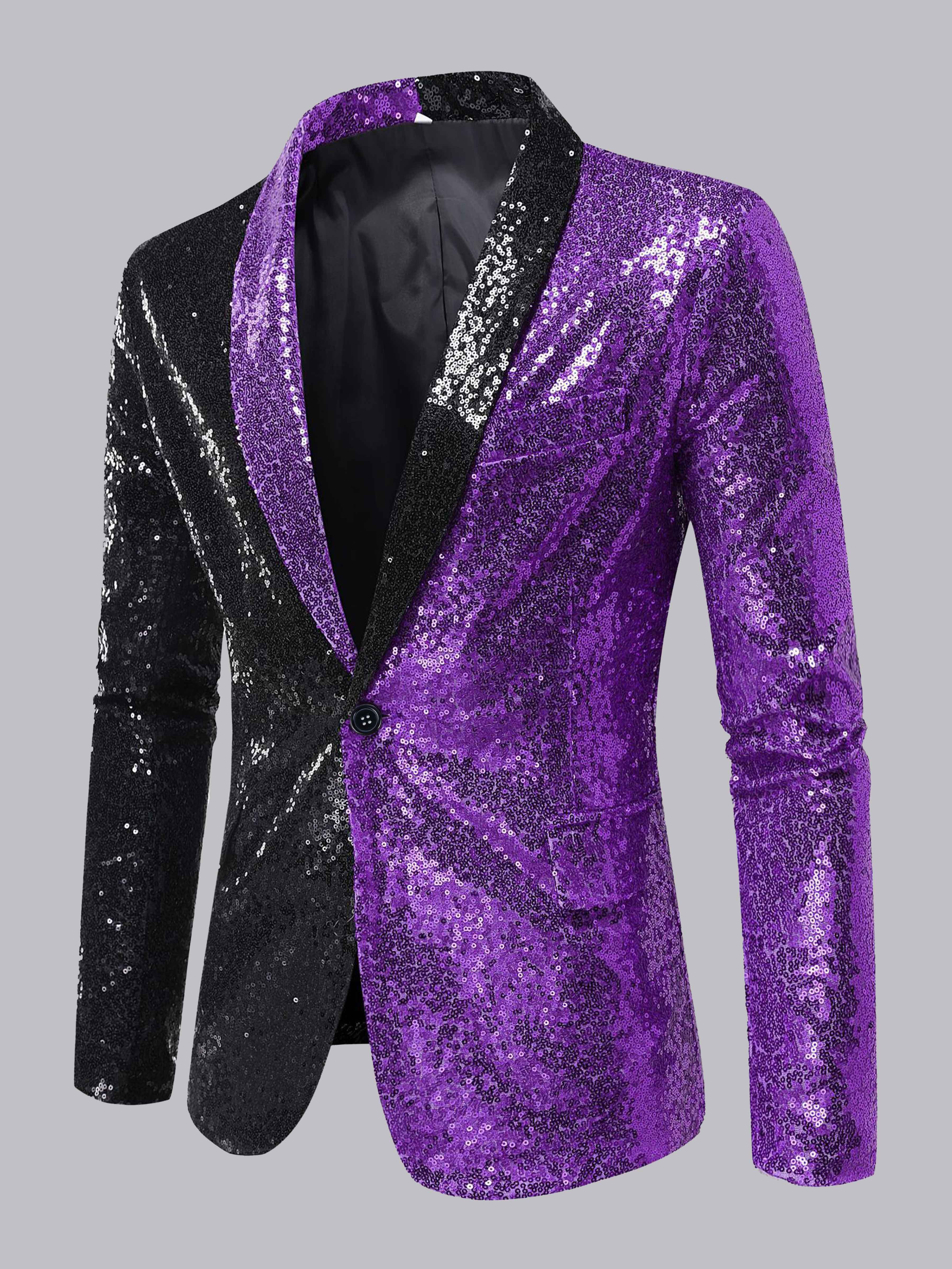 Veste Homme À Paillete Bordure Contrastante Revers Châle Un Bouton