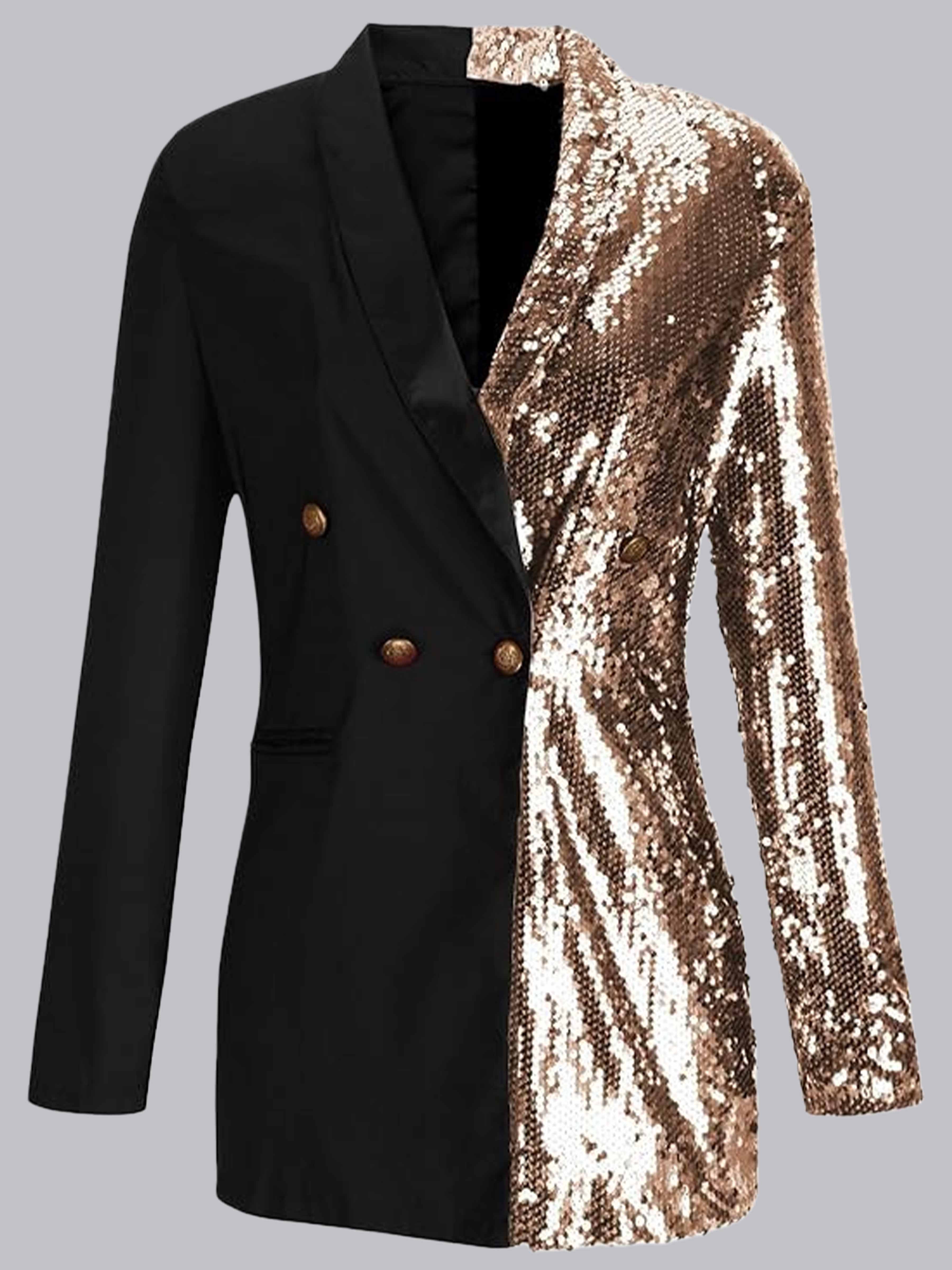 Veste Pour Femme À Chic Bloc De Couleur Double Boutonnage Pour Bal De Promo