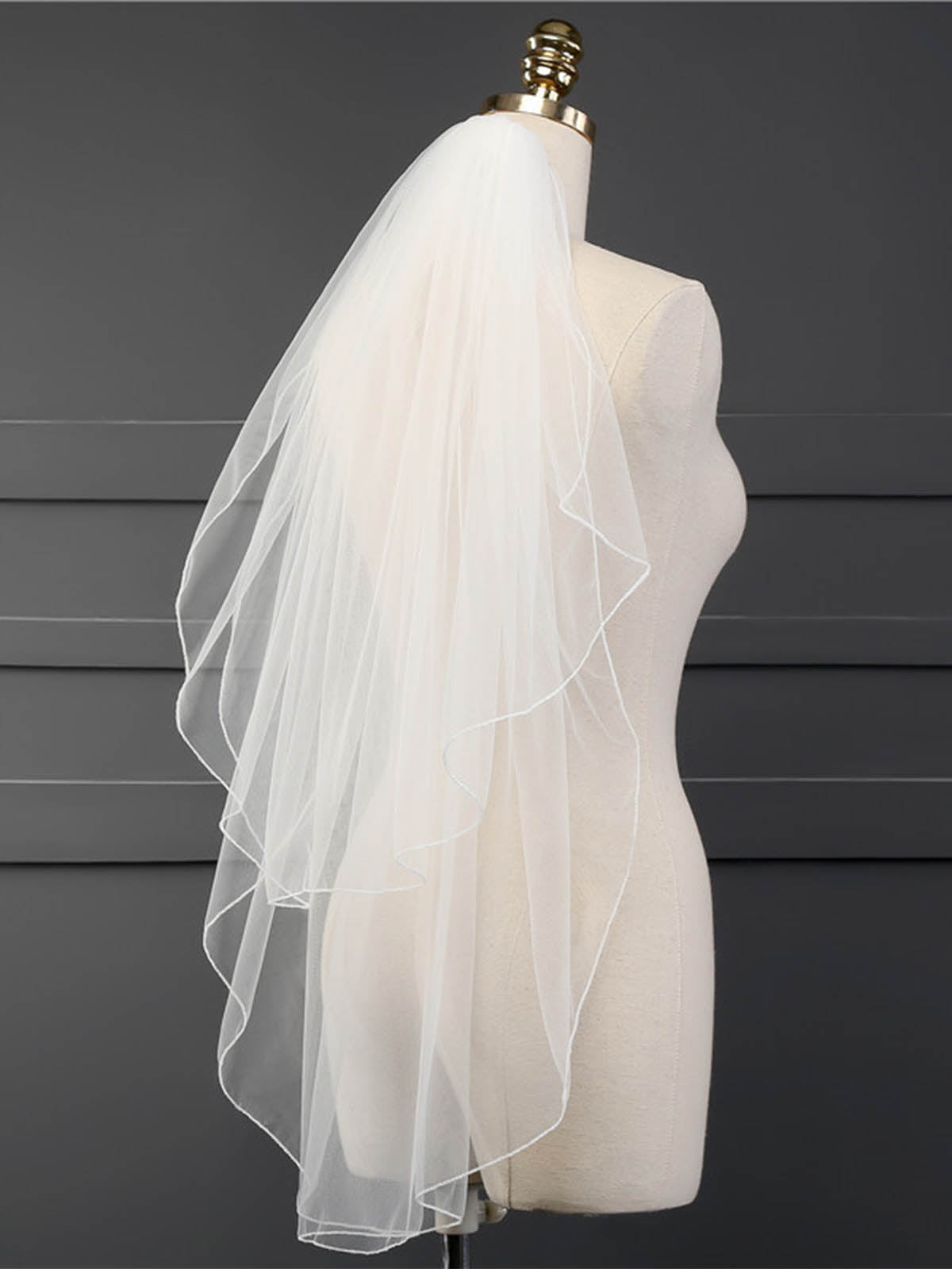 Voile De Mariée Aérien En Tulle À Deux Couches Bordure Crayon