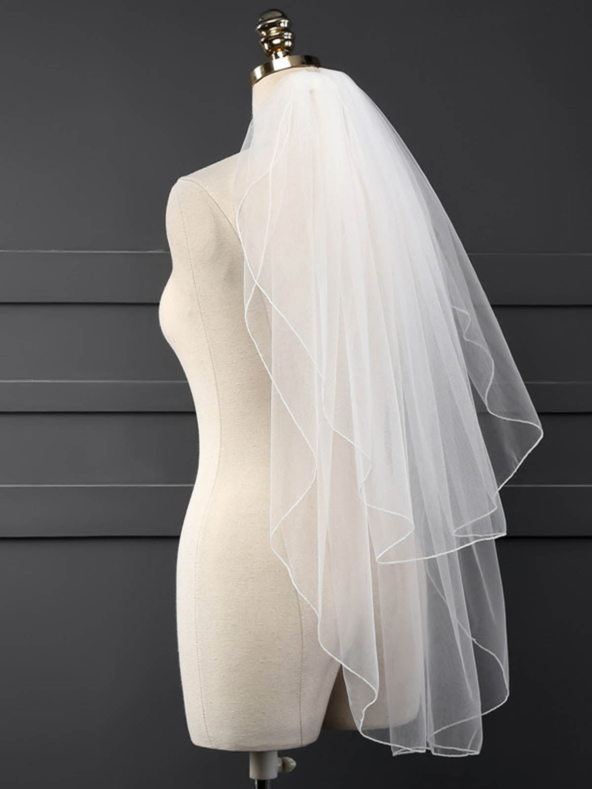 Voile De Mariée Aérien En Tulle À Deux Couches Bordure Crayon