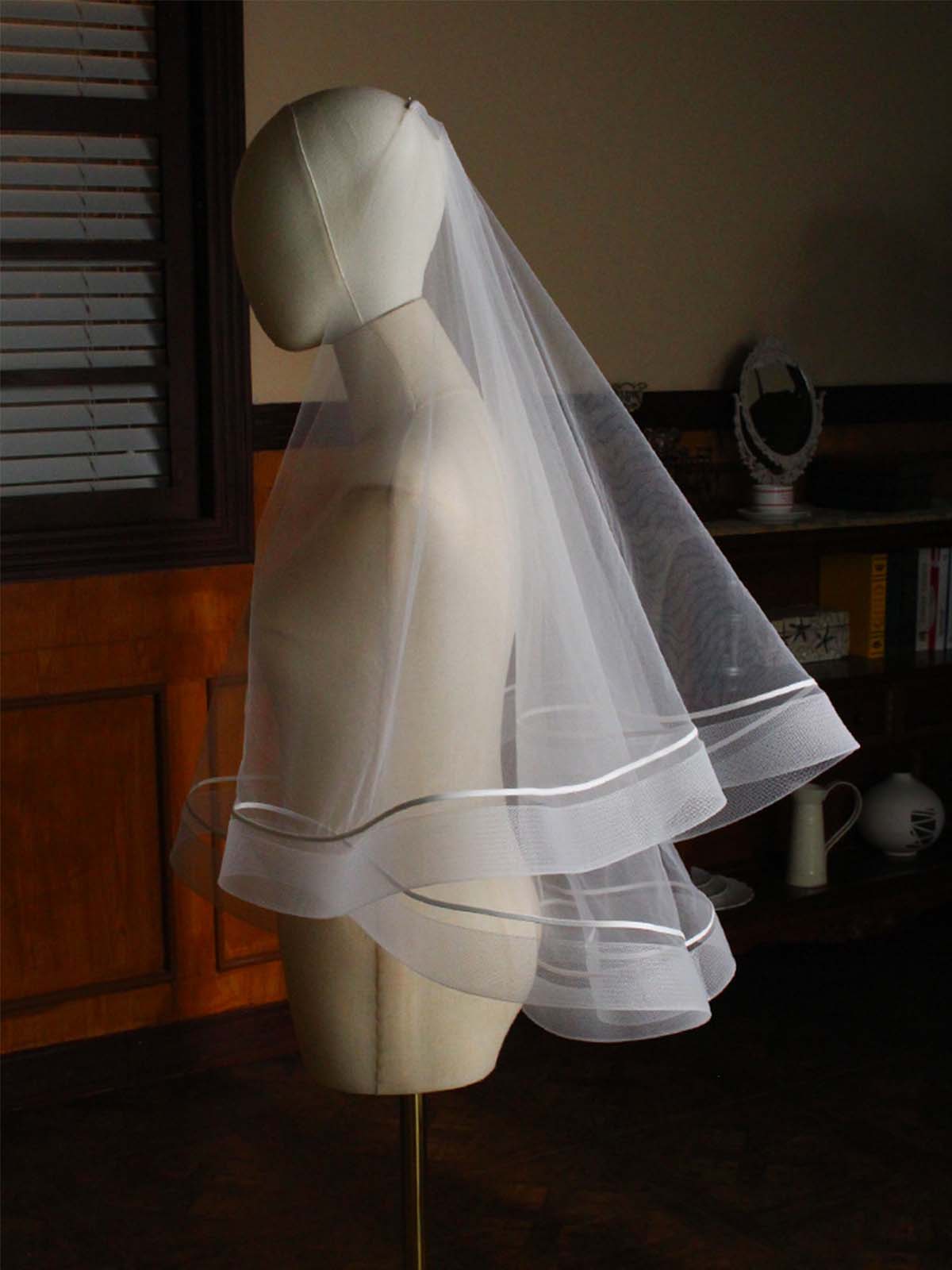 Voile De Mariée Blanc Élégant En Double Maille Extensible