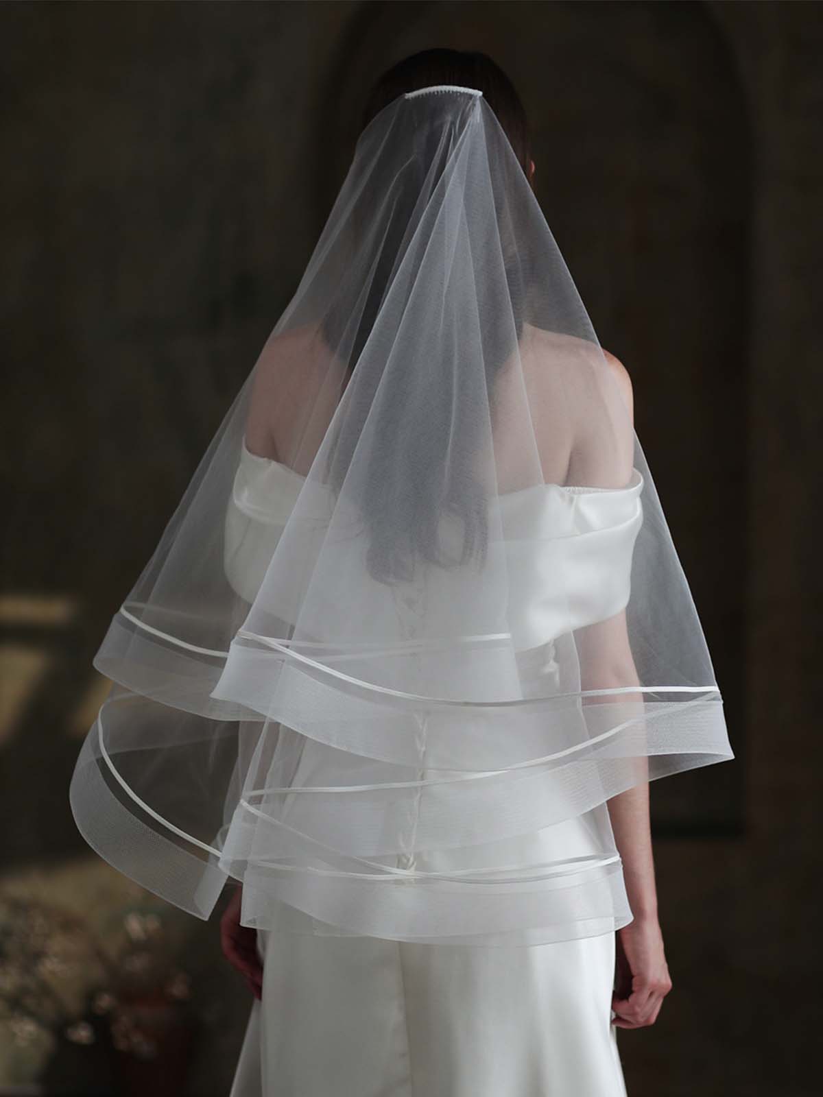 Voile De Mariée Blanc Élégant En Double Maille Extensible
