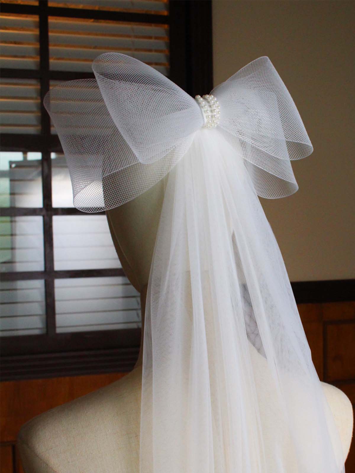 Voile De Mariée Blanc Avec Grand Nœud Féérique
