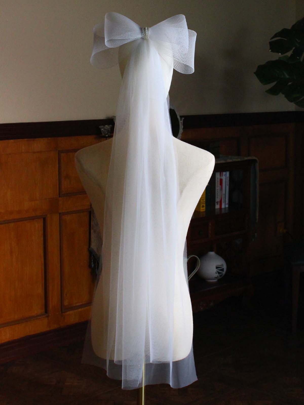Voile De Mariée Blanc Avec Grand Nœud Féérique