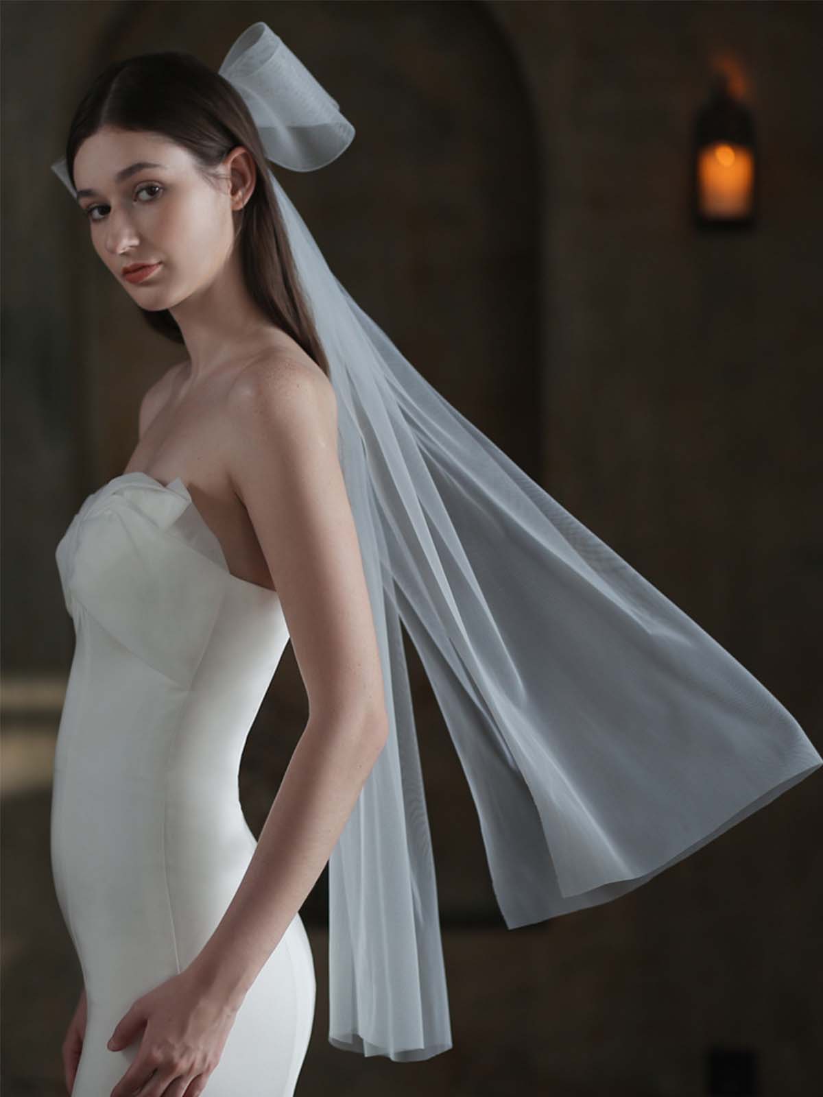 Voile De Mariée Blanc Avec Grand Nœud Féérique