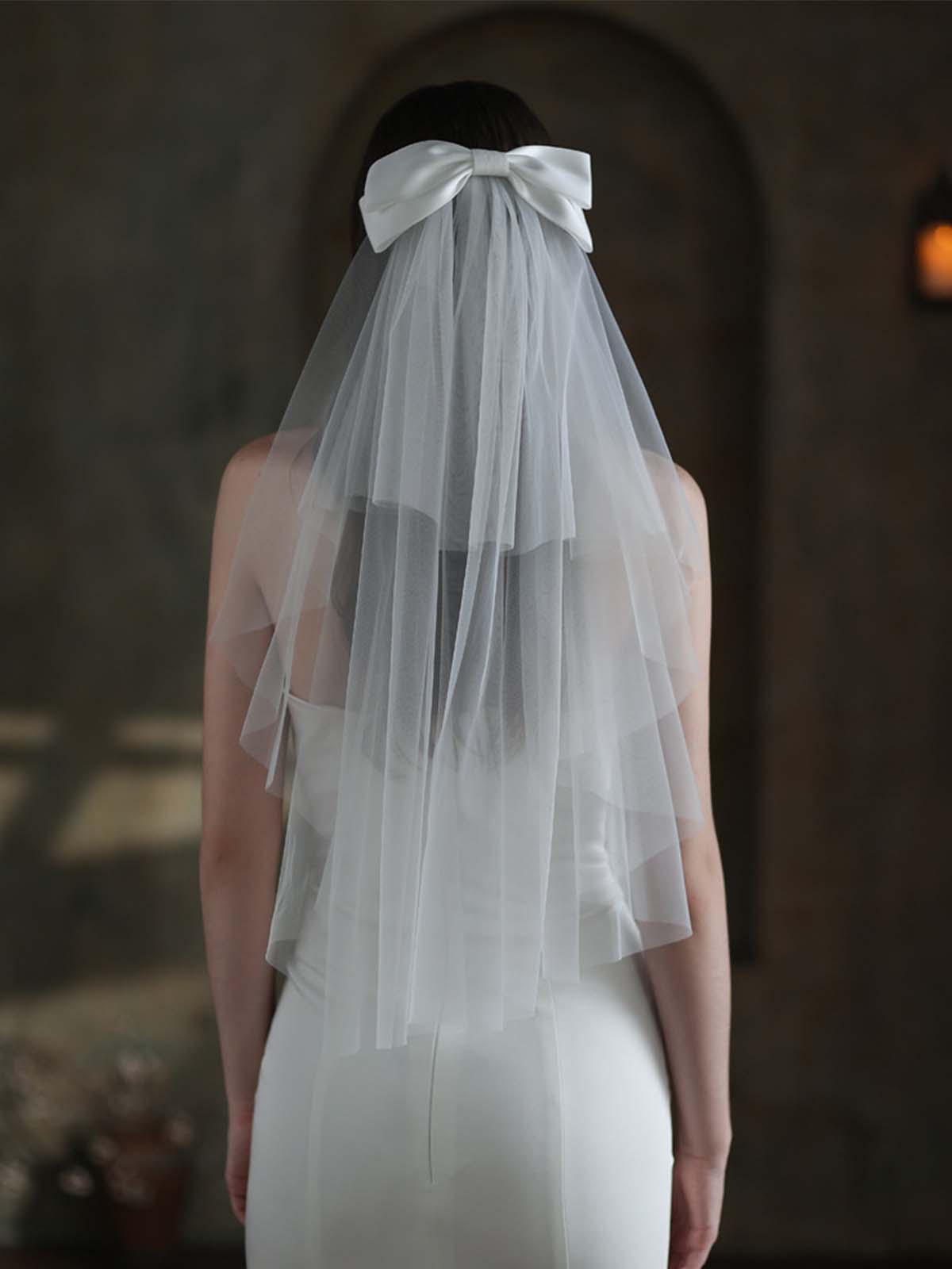 Voile De Mariée Joli En Tulle À Deux Niveaux Avec Nœud