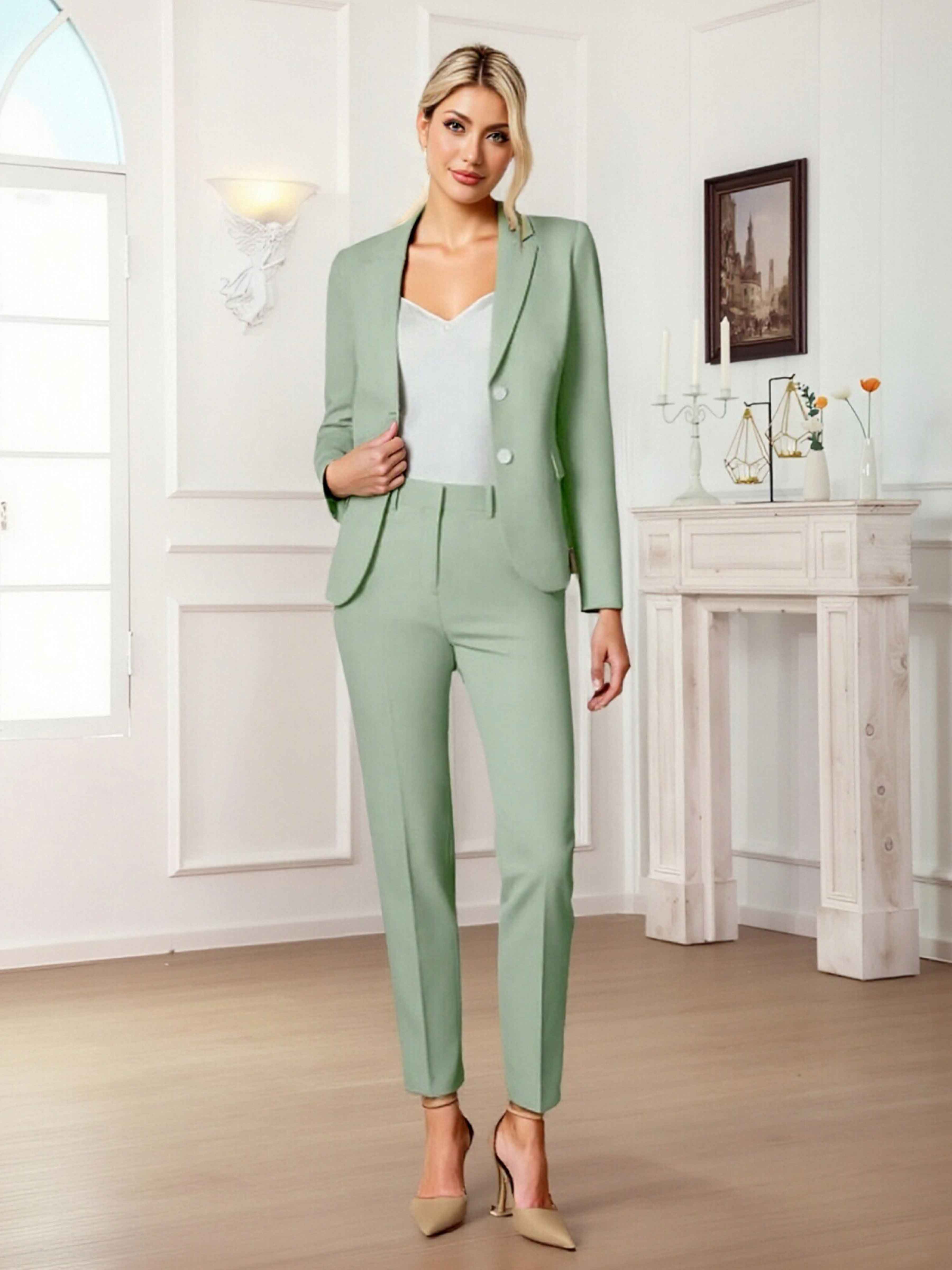 Costume Femme 2 Pièces À Coupe Ajustée Revers Crantés Deux Boutons Pour Invité
