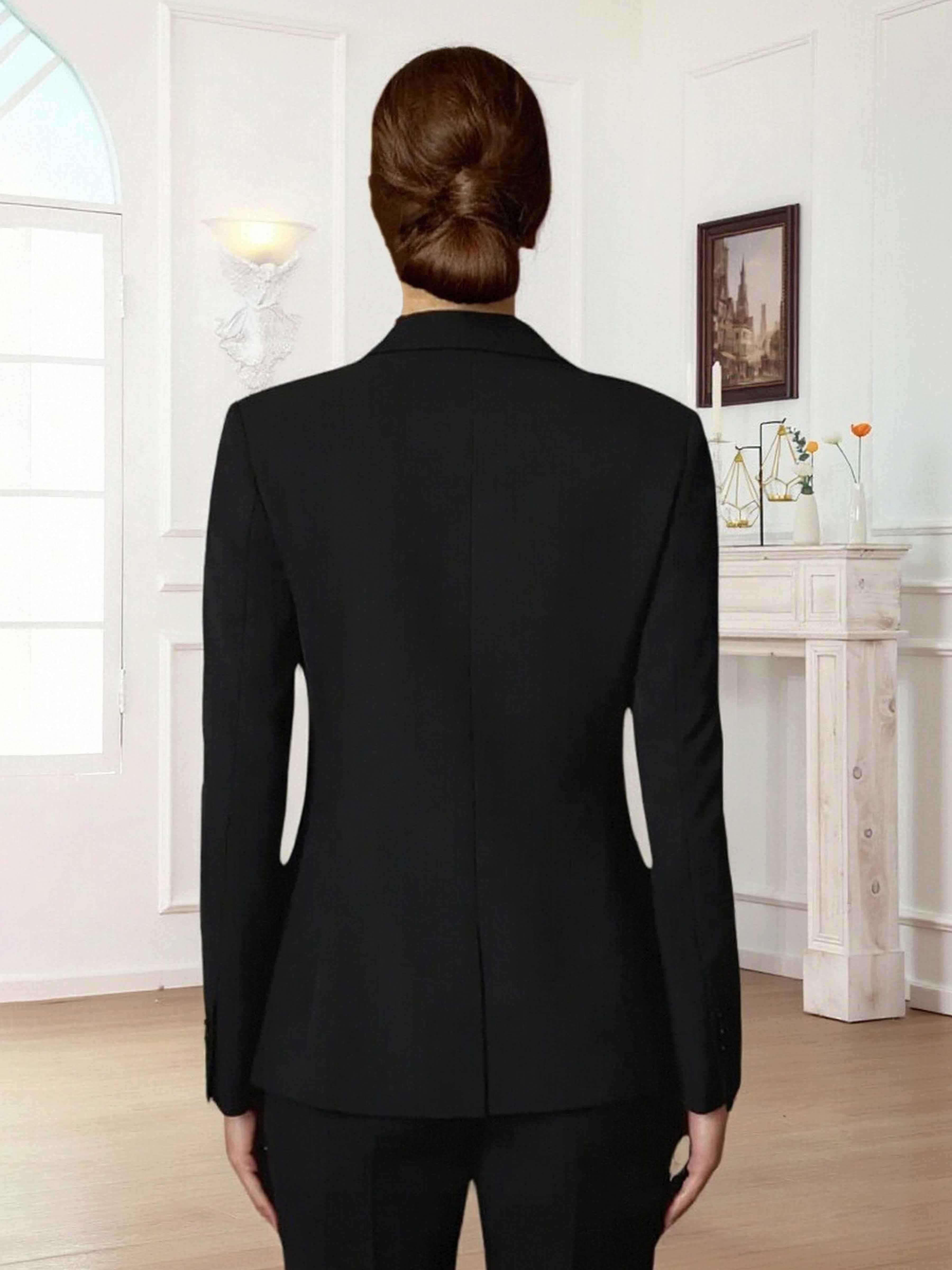 Veste Femme À Uni Coupe Ajustée Revers Crantés Un Bouton