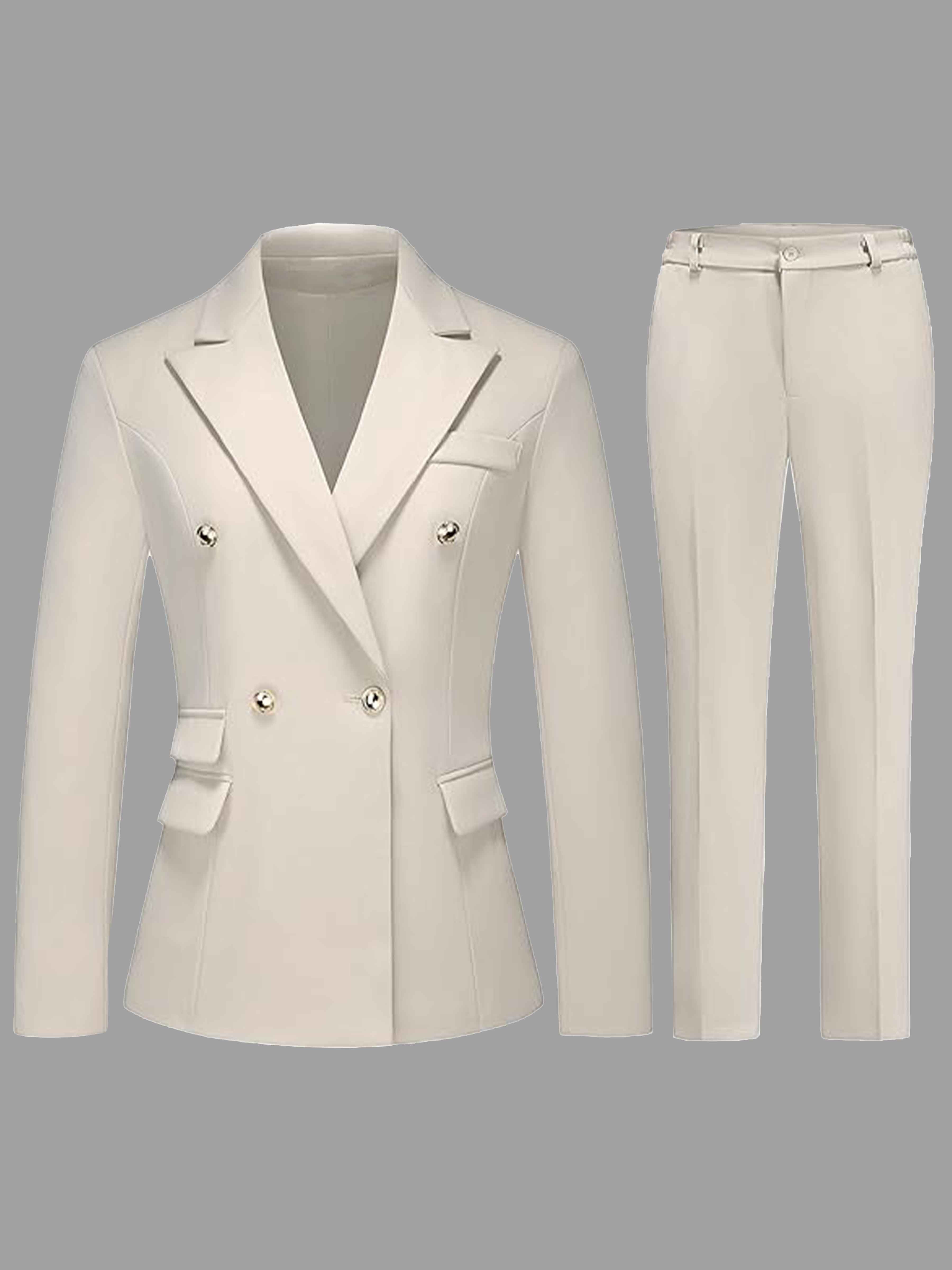 Costume Femme 2 Pièces À Uni Double Boutonnage Pour Tenue De Soirée