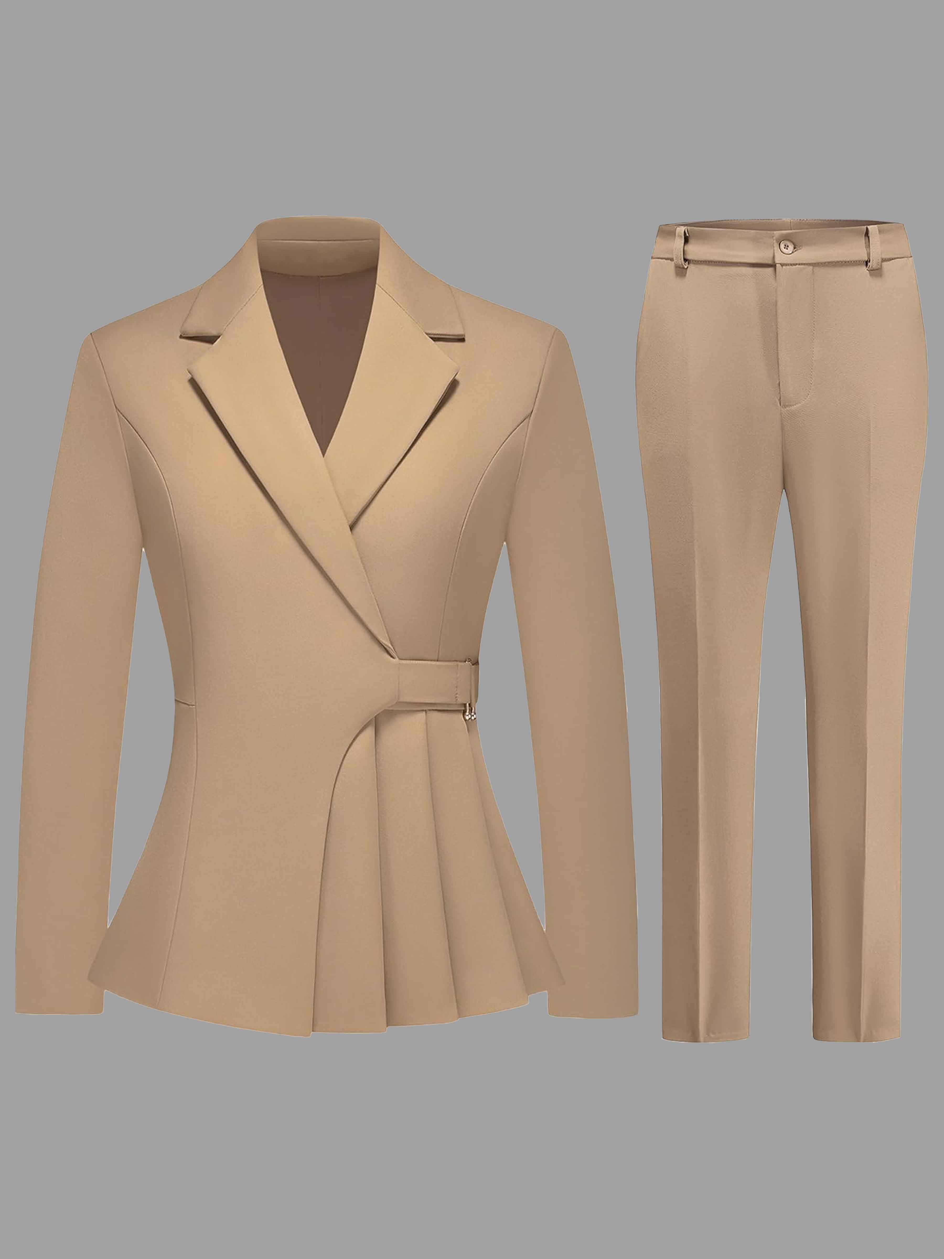 Costume Femme 2 Pièces À Pointue Revers Crantés Avec Ceinture Pour Invité