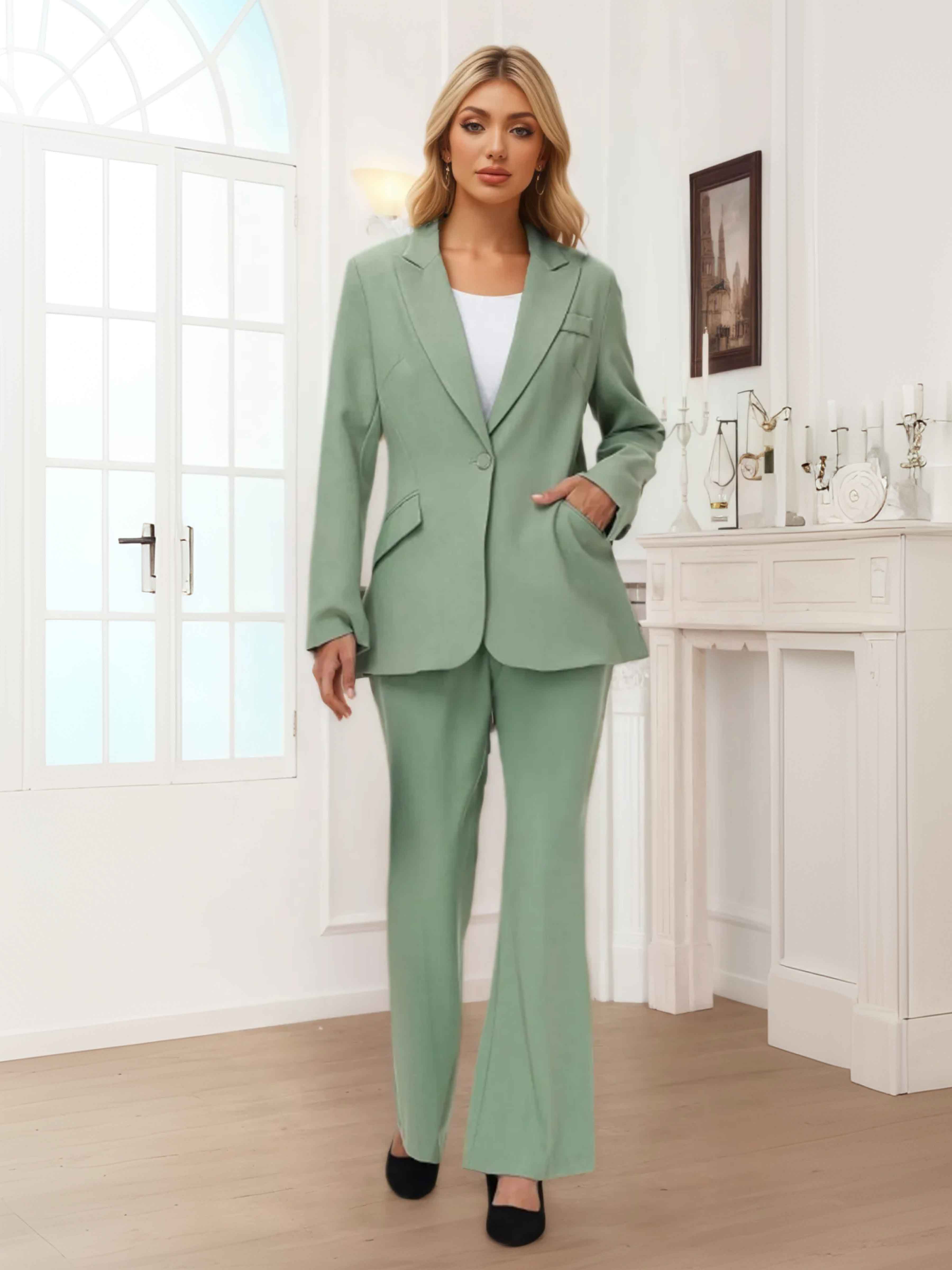 Costume Femme 2 Pièces À Chic Revers Pointus Un Bouton Pour Invité