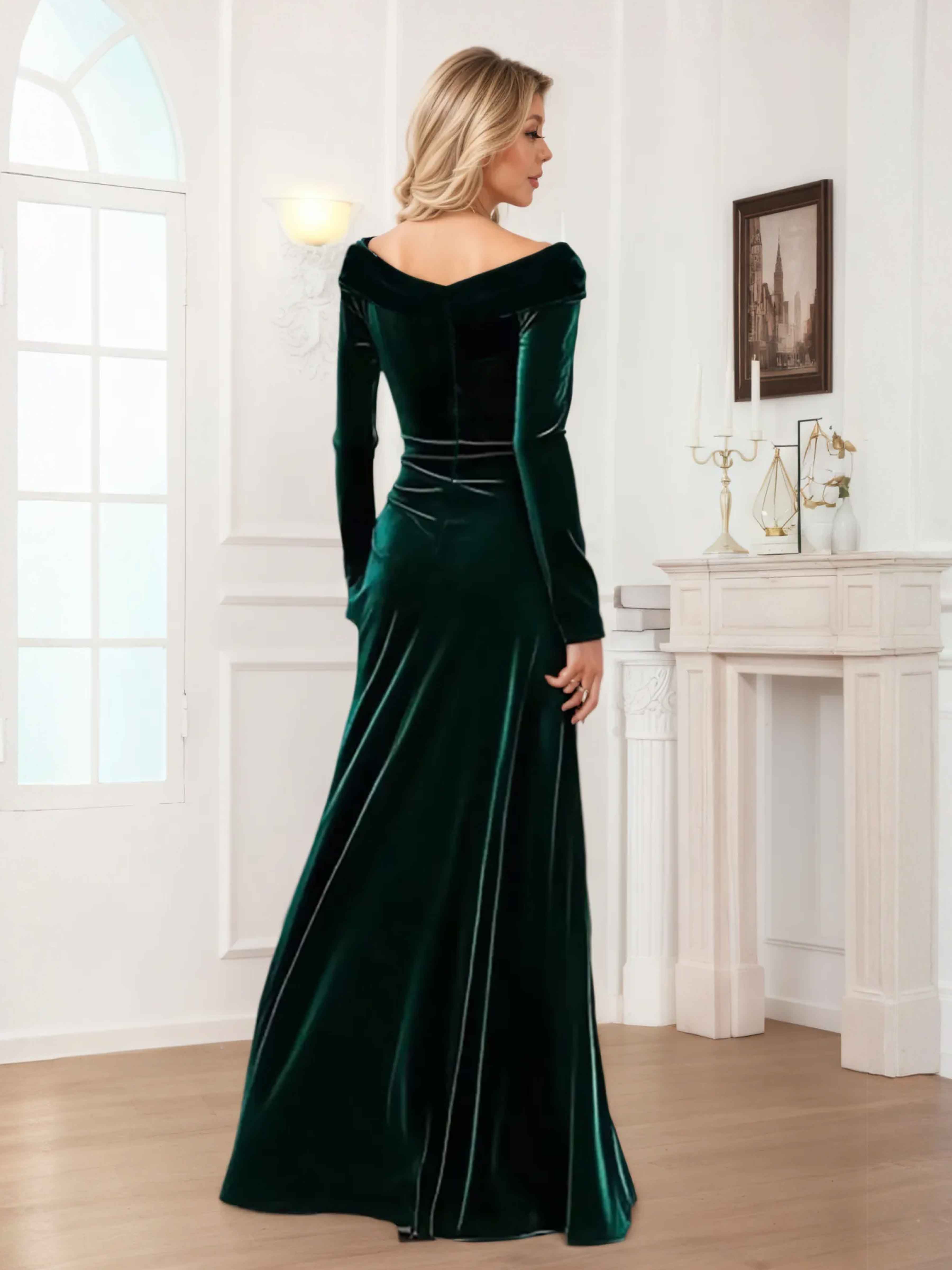 Robes Mère De La Mariée En Velours À Manches Longues Ruché Zanna