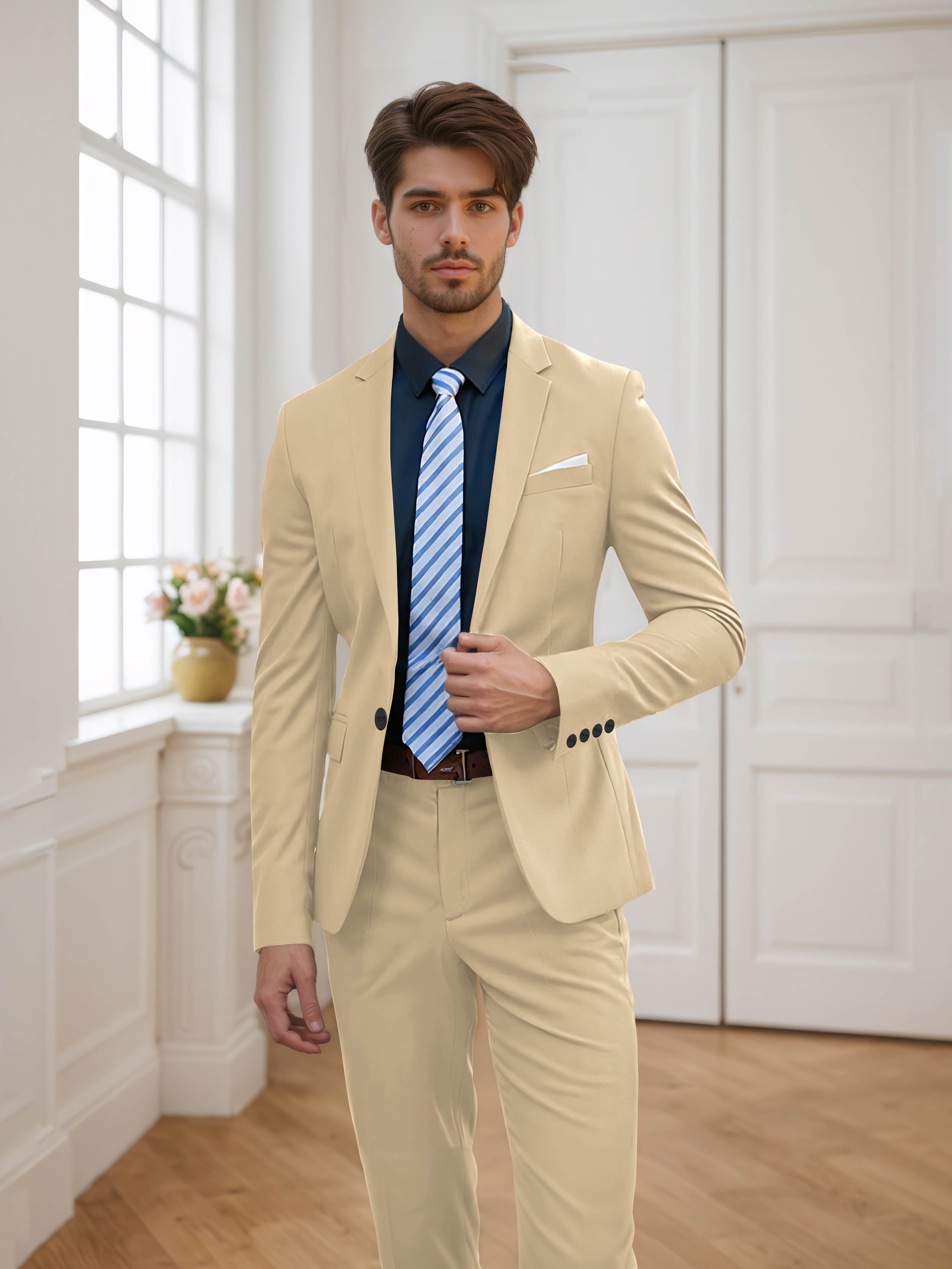 Costume Homme De Mariage 2 Pièces Ajusté À Un Bouton Uni