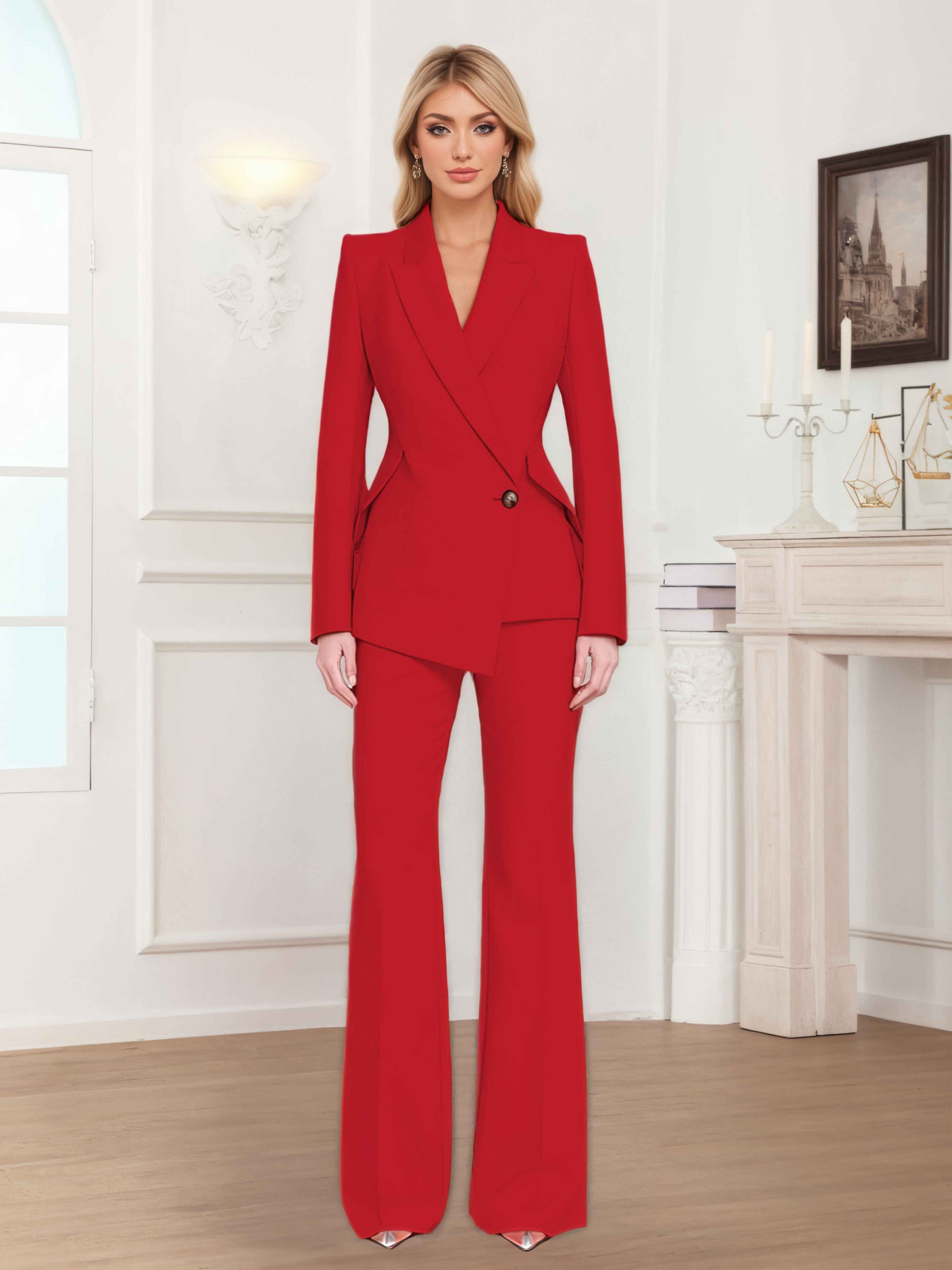 Costume Femme 2 Pièces À Asymétrique Revers Pointus Un Bouton