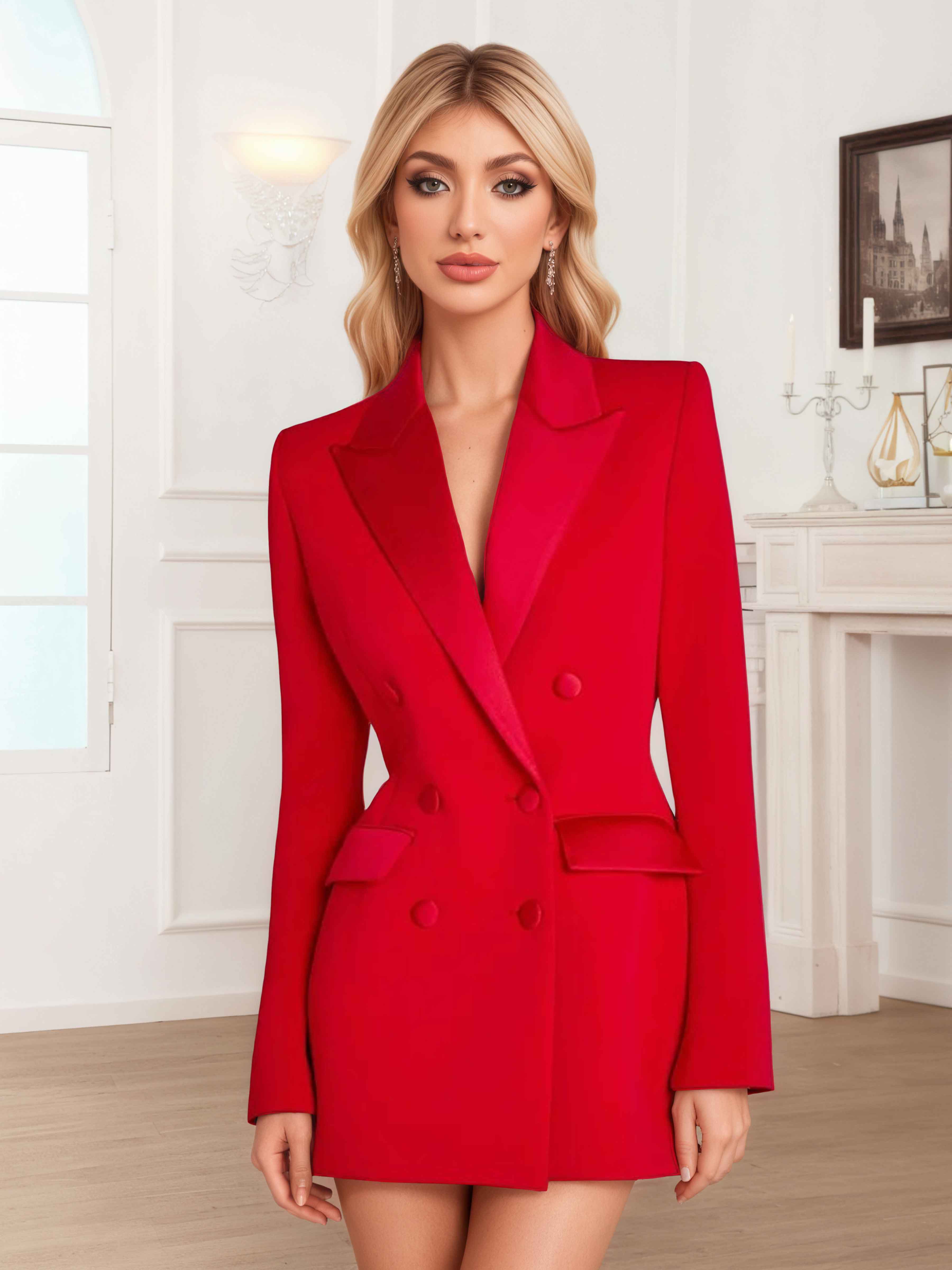 Costume Pour Femme 2 Pièces À Revers Crantés Double Boutonnage