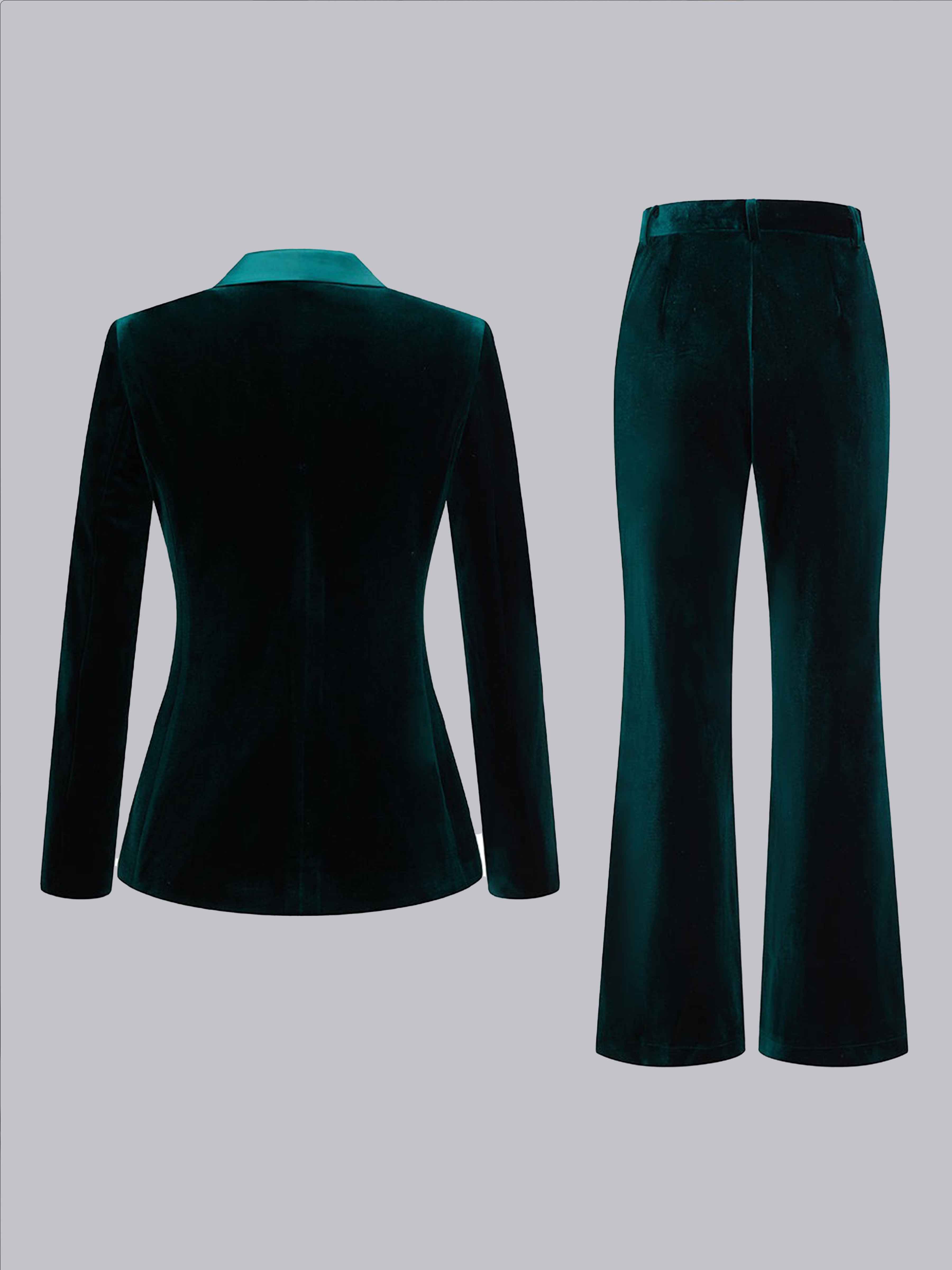 Costume Femme 2 Pièces En Velours À Coupe Ajustée Double Boutonnage