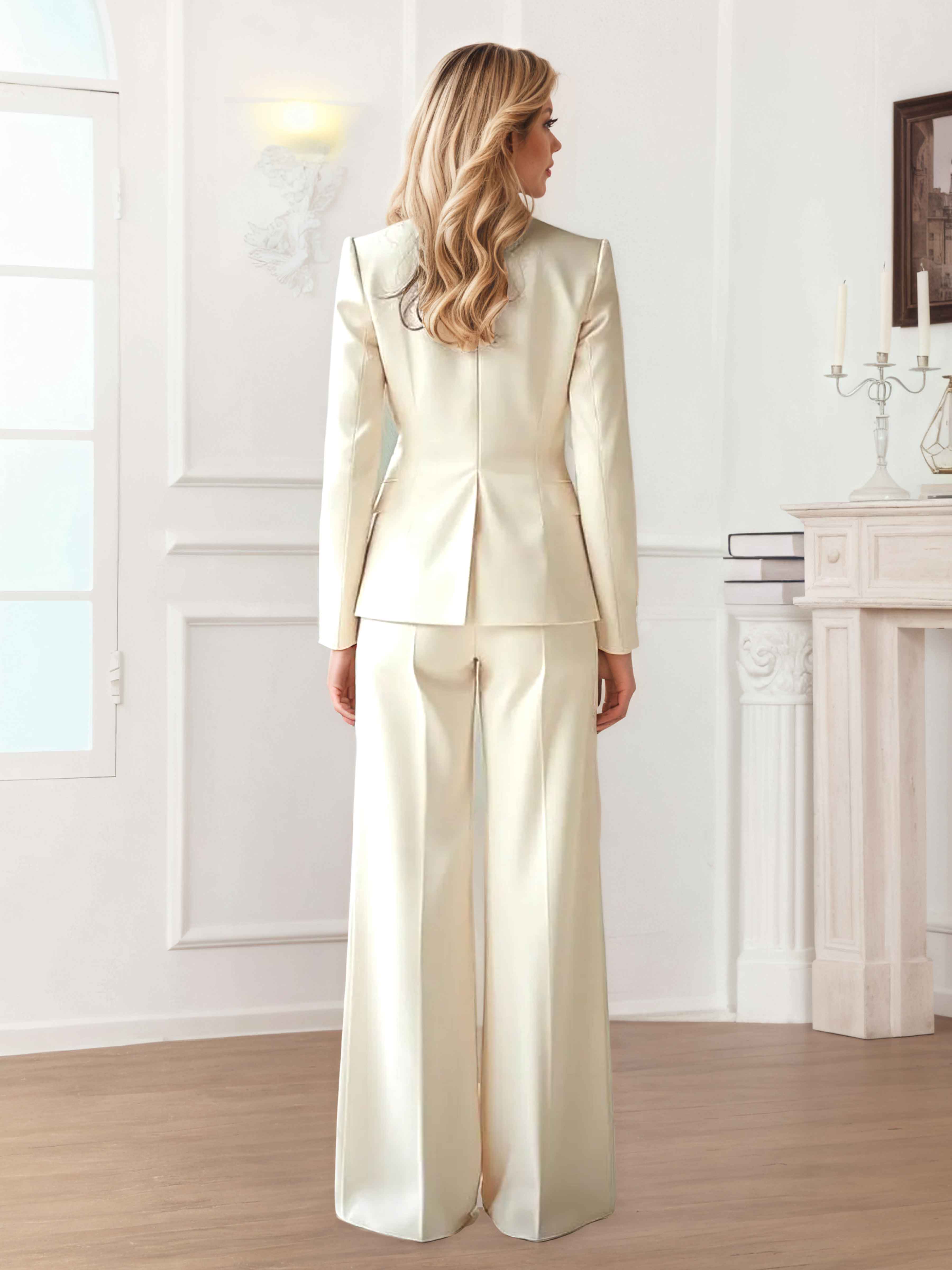 Costume Femme 2 Pièces À Uni Coupe Classique Revers Crantés Pour Mariage