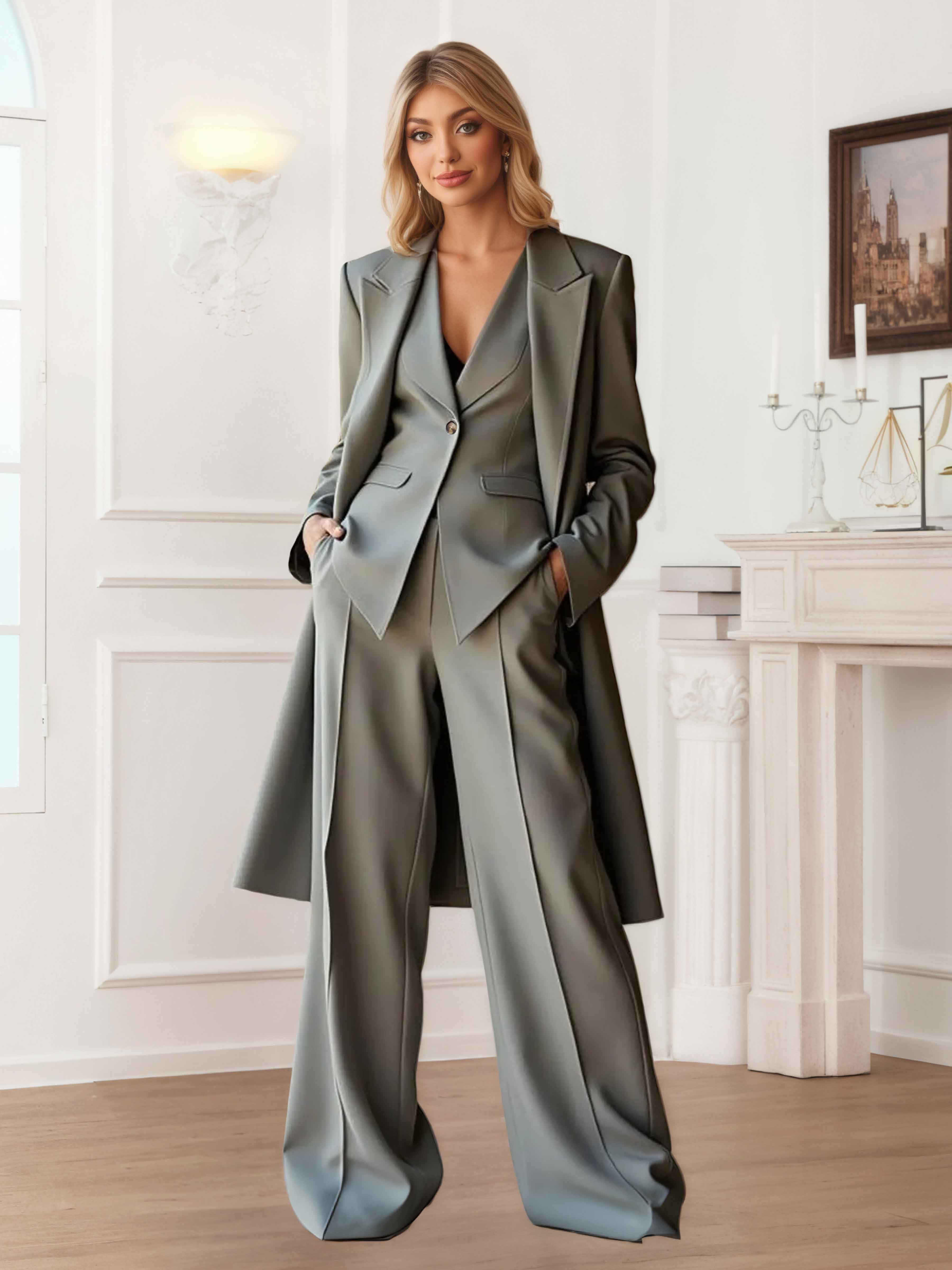 Costume Femme 3 Pièces À Élégante Revers Pointus Pour Décontracté