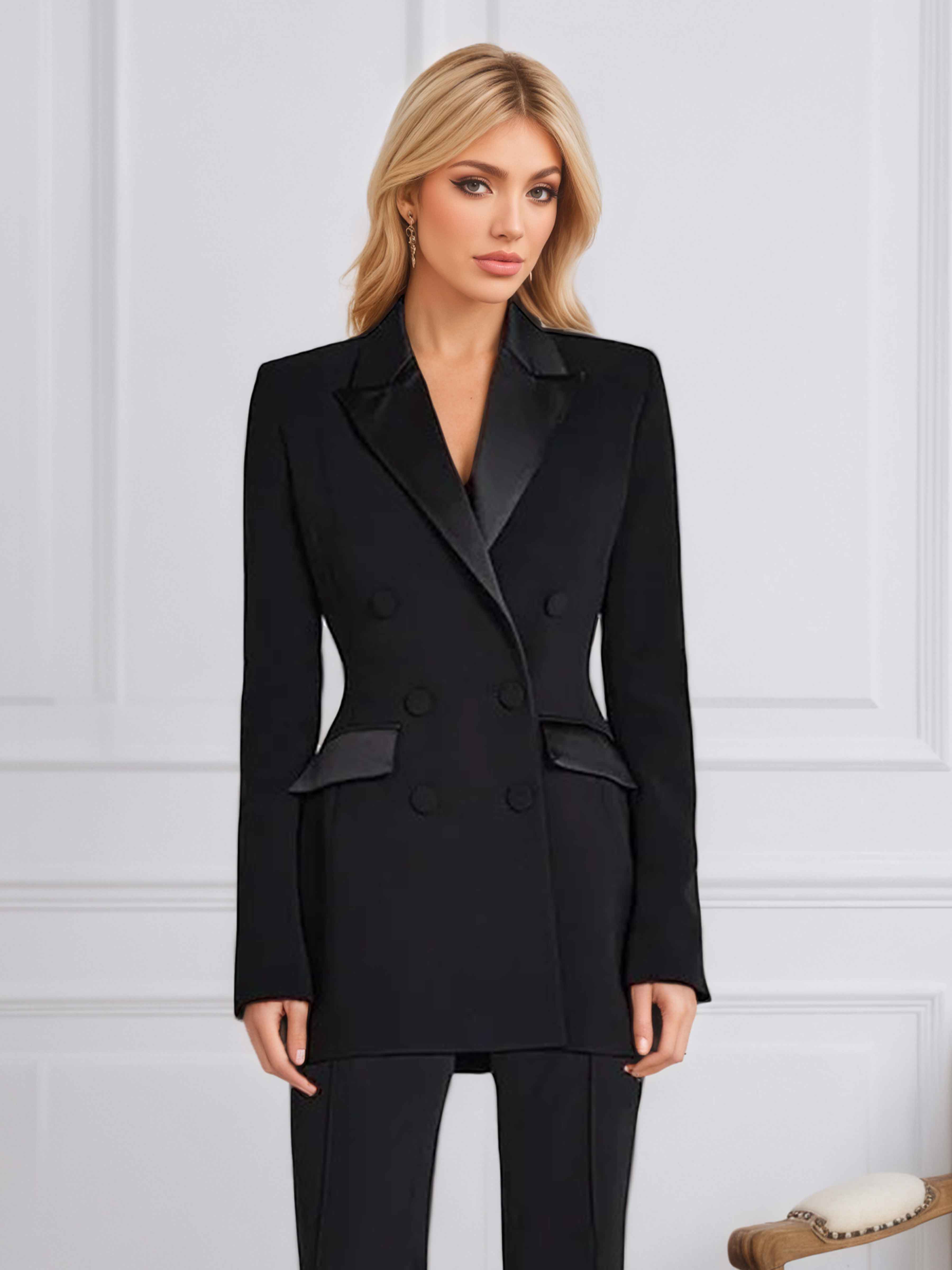 Veste Femme À Coupe Ajustée Double Boutonnage Pour Tenue De Soirée