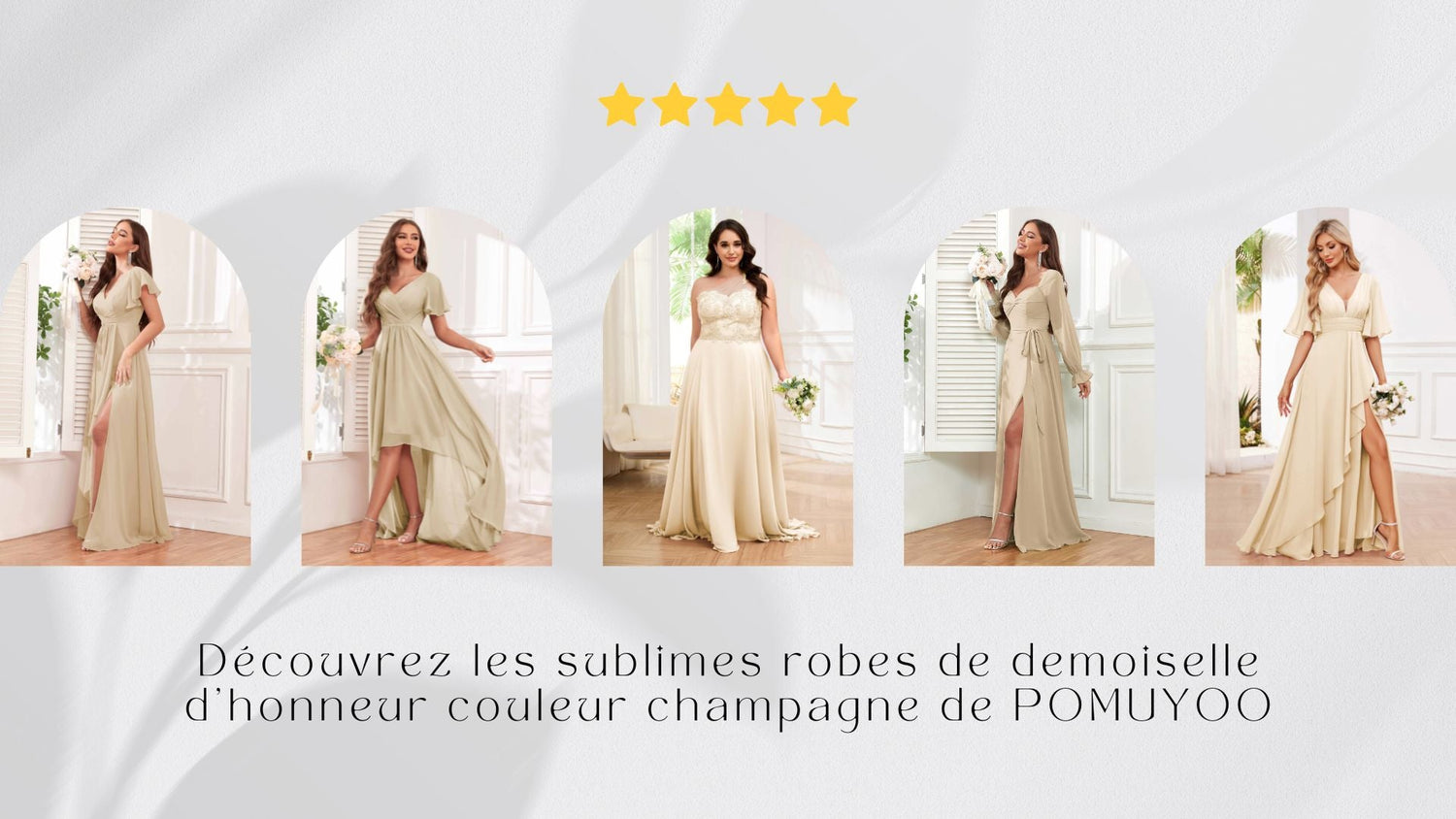 Découvrez les sublimes robes de demoiselle d’honneur couleur champagne de POMUYOO