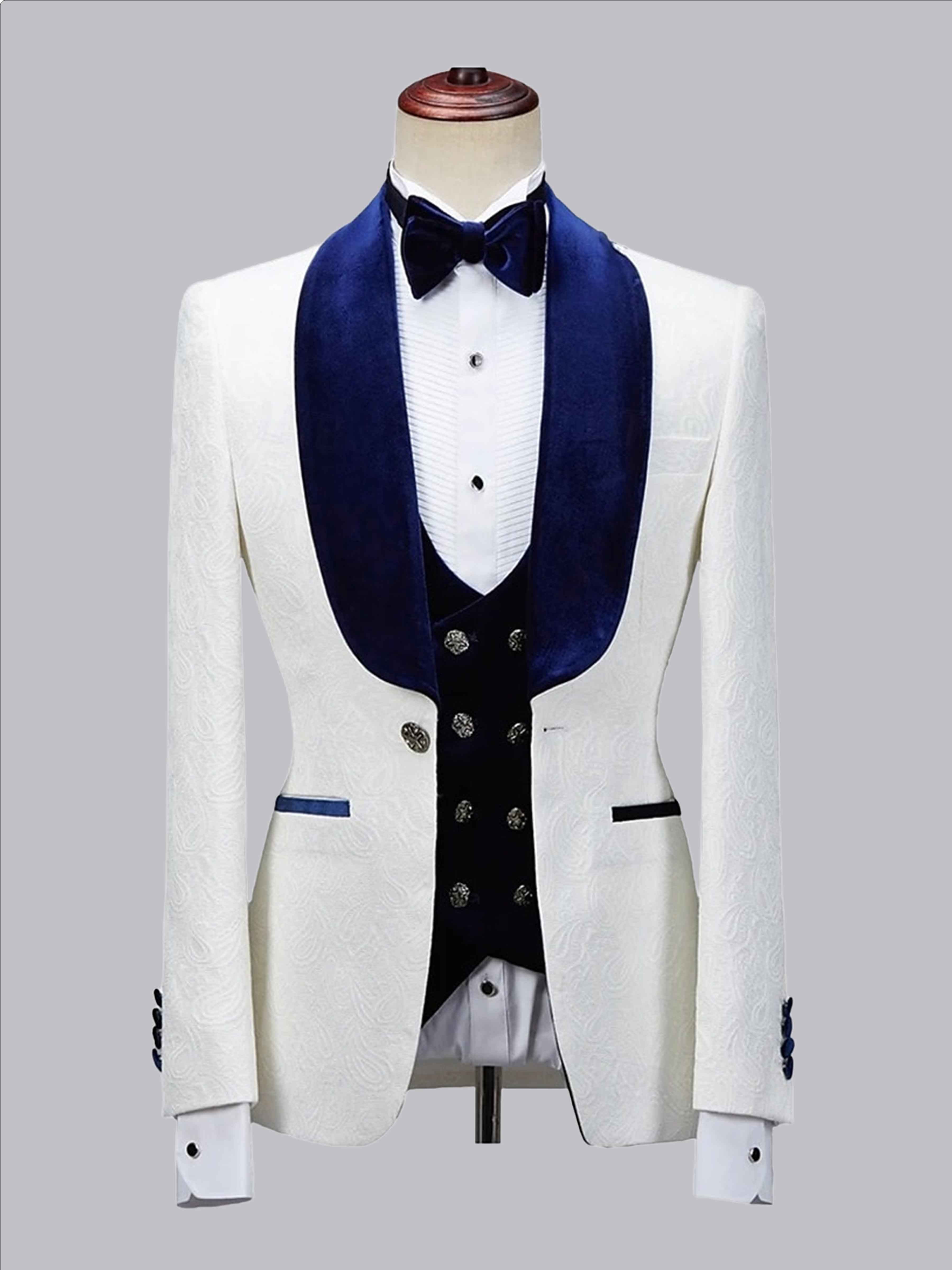 Costume Homme 3 Pièces Cintré À Revers Châle Pour Mariage Élégant