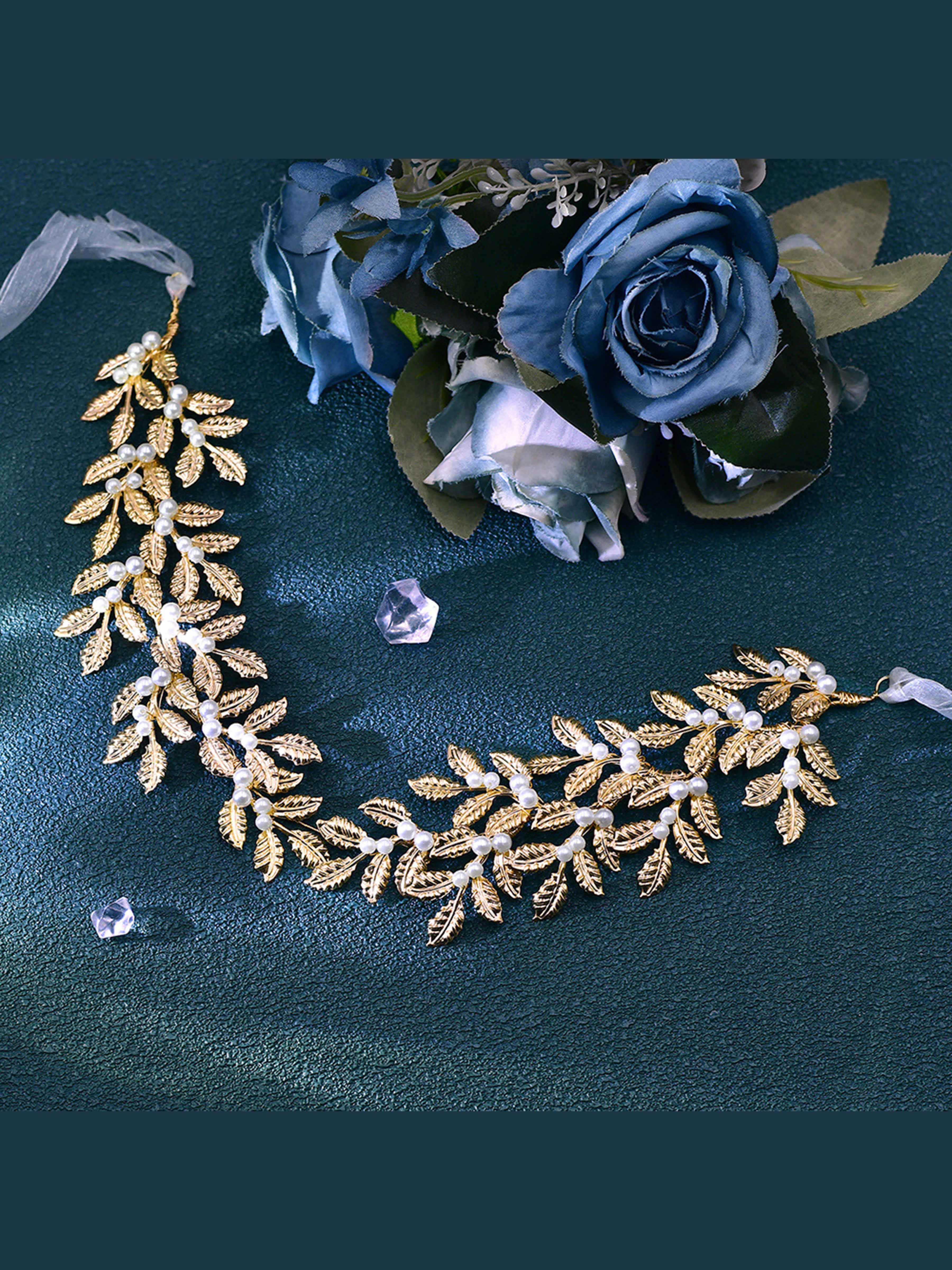 Ceinture Taille Femme À Feuilles D'or Et Perles