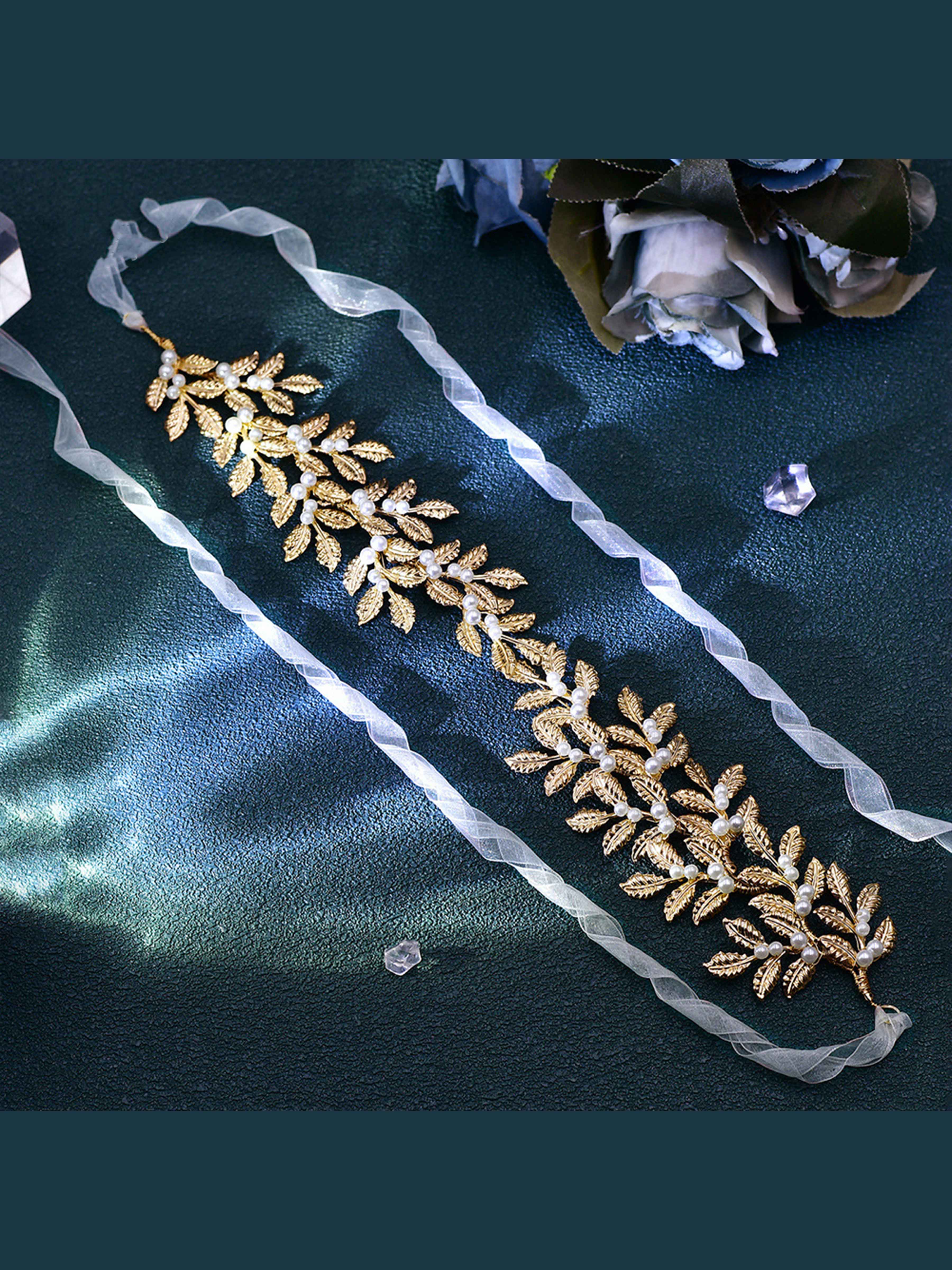 Ceinture Taille Femme À Feuilles D'or Et Perles