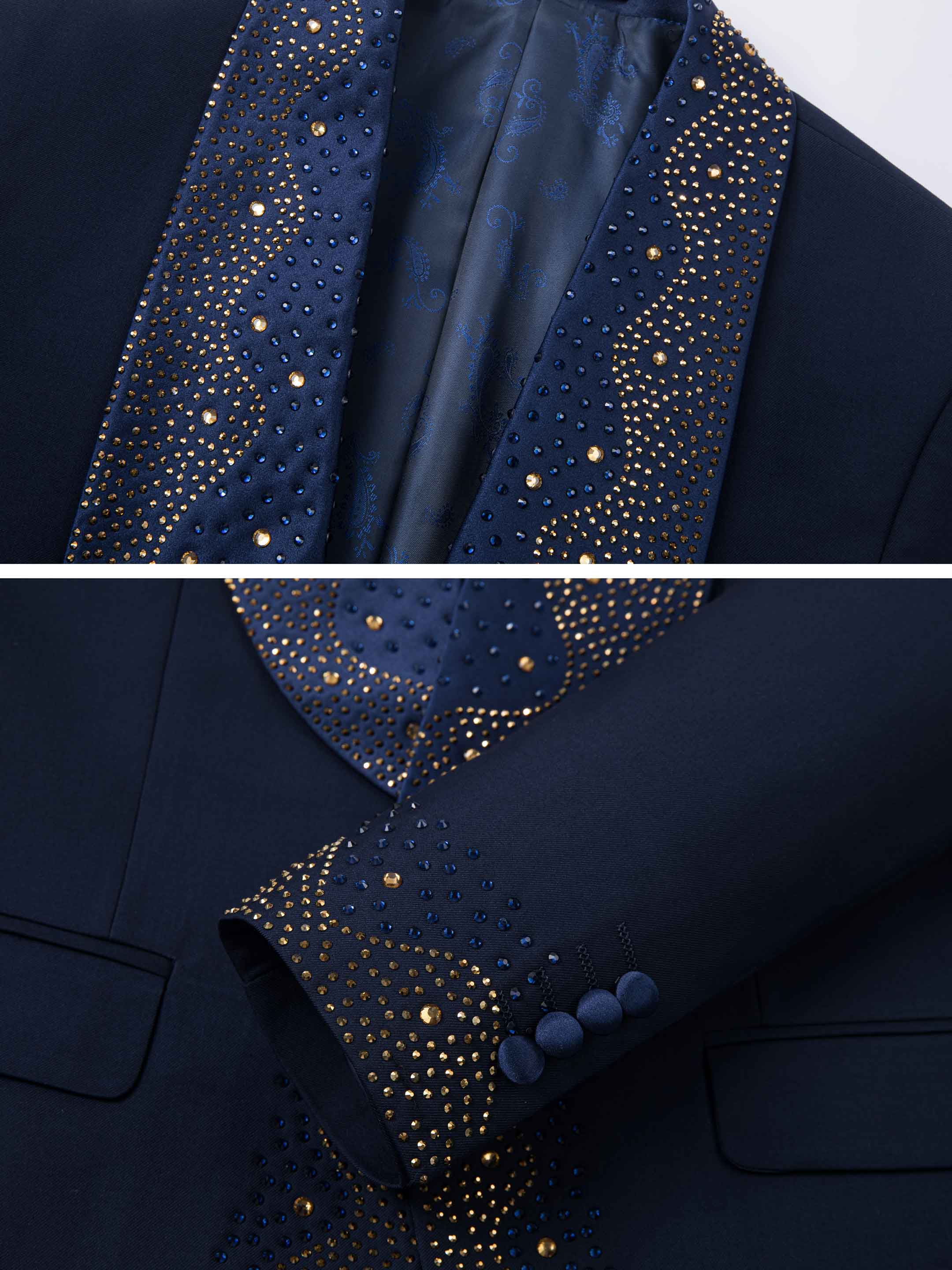 Costume Homme 3 Pièces À Perles Revers Châle Pour Bal De Promo