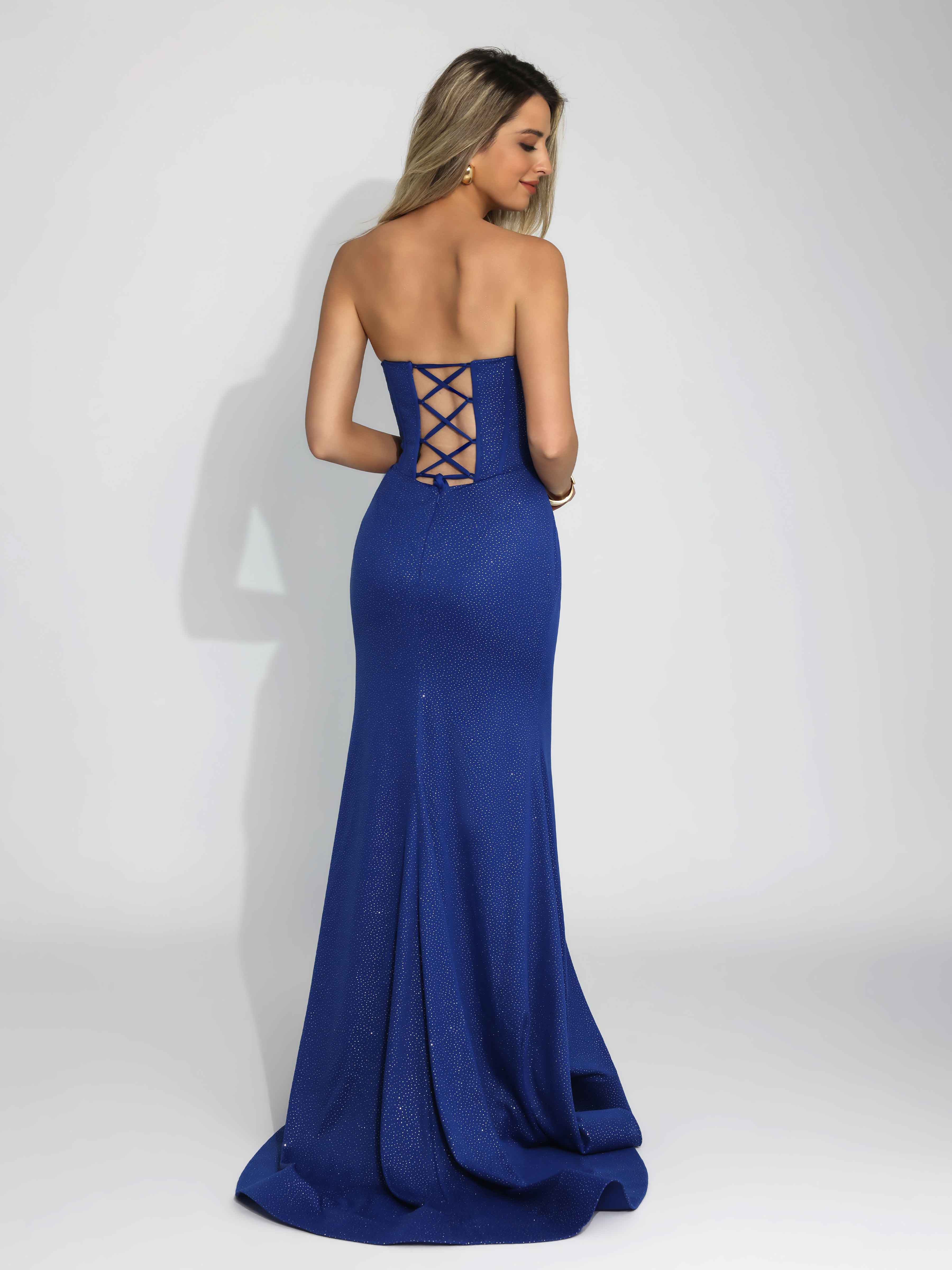Robes De Soirée En Satin Sans Bretelles Plissé Fente Latérale Longue Saelindra