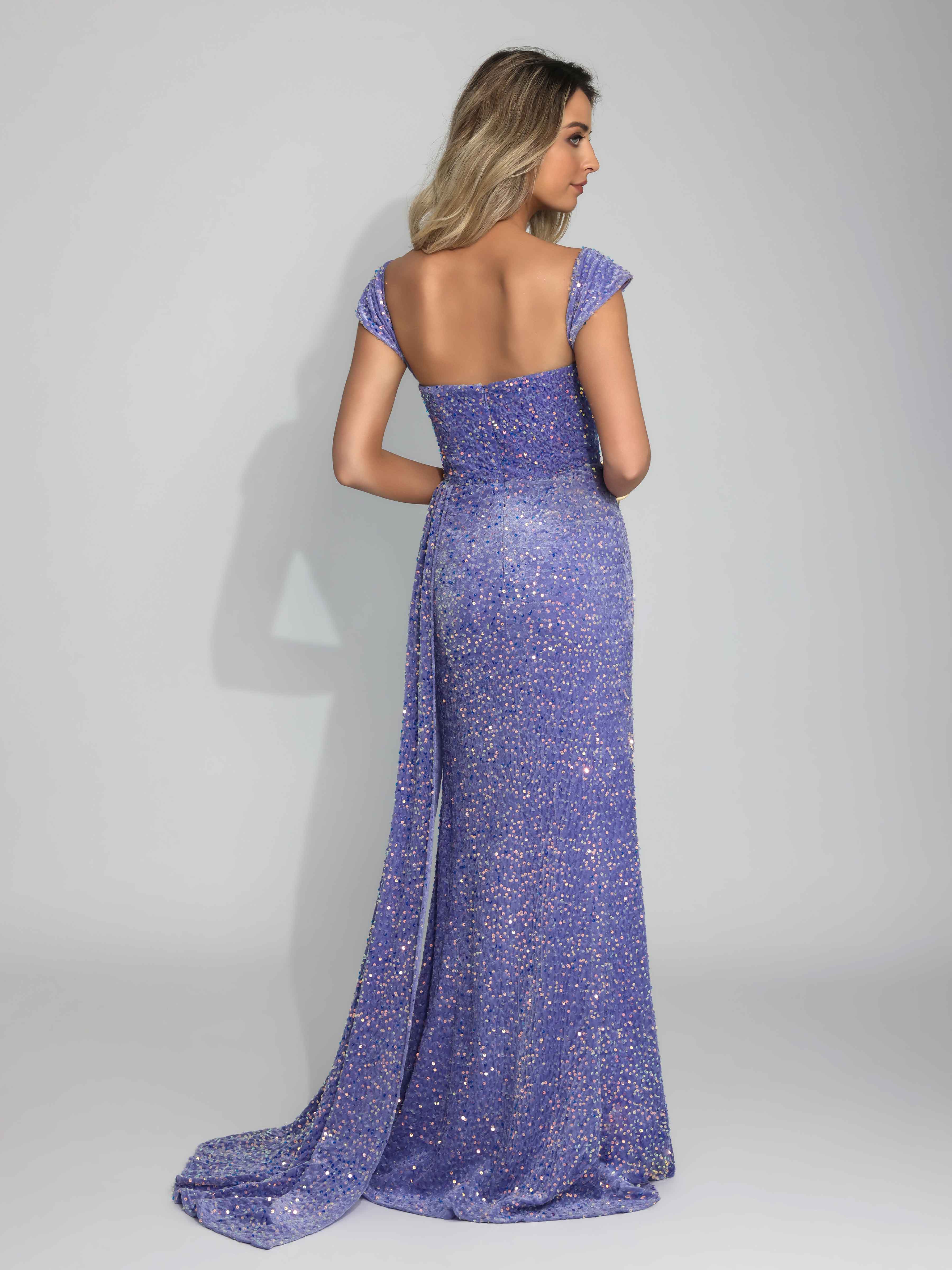 Robes De Soirée En Velours Col En Cœur Épaules Dénudées Plissé Pailleté Longue Iraelithia