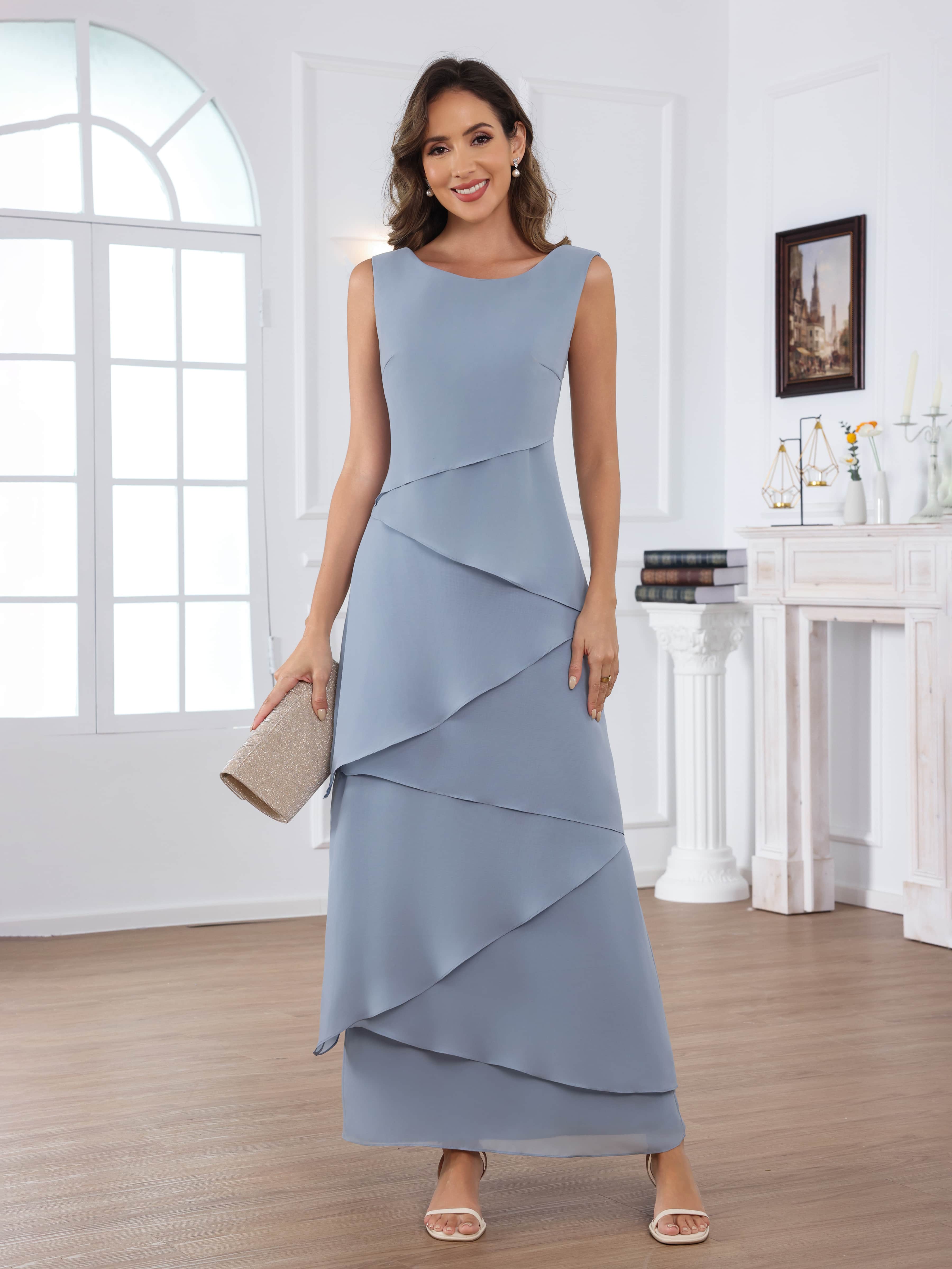 Robes Mère De La Mariée En Mousseline À Flowing A-ligne Col V Échelonné 2-piece Floor Length Oraelithryn