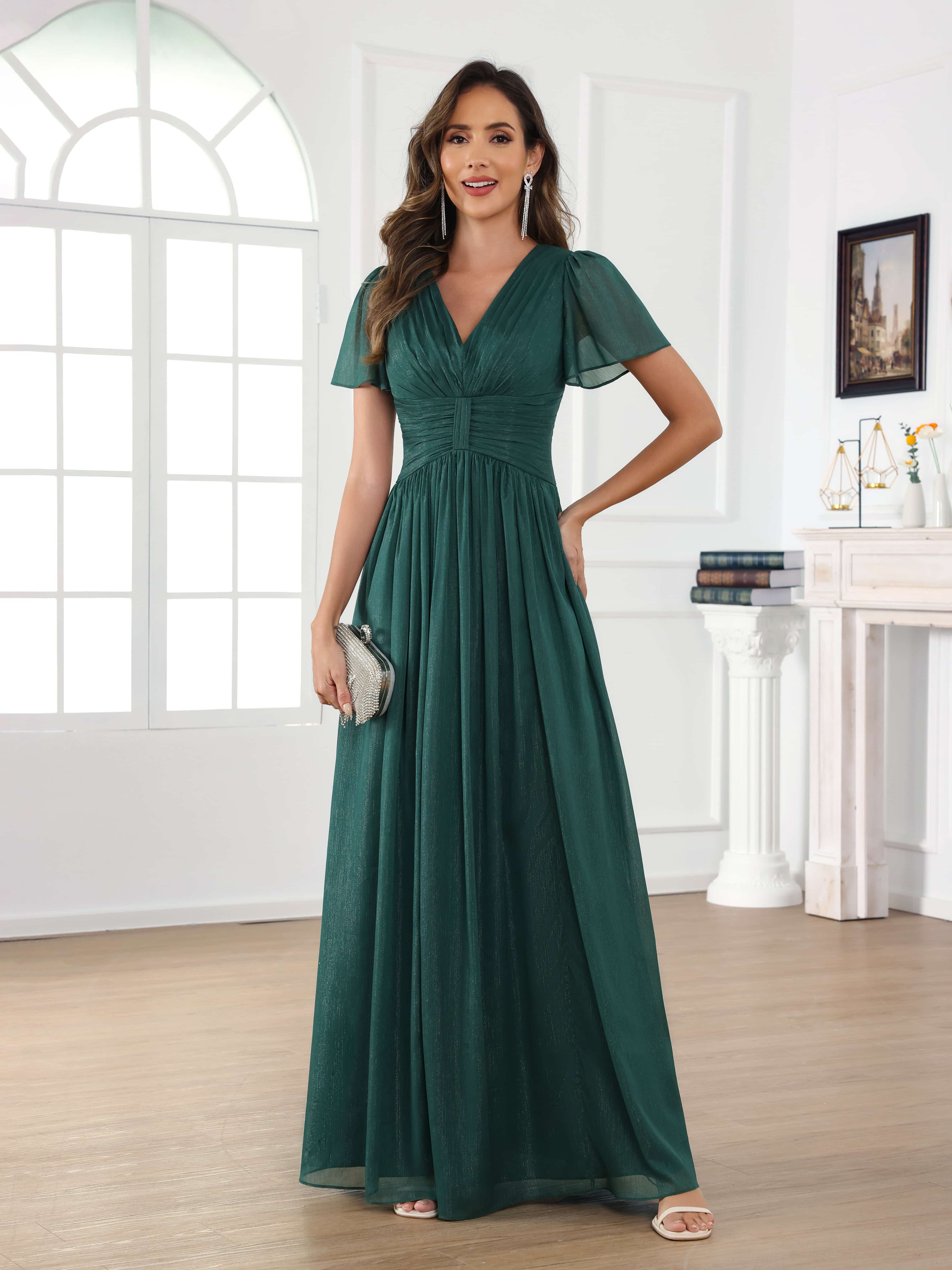 Robes Mère De La Mariée À A-ligne Ruché Col V Longueur Au Sol Braelithara