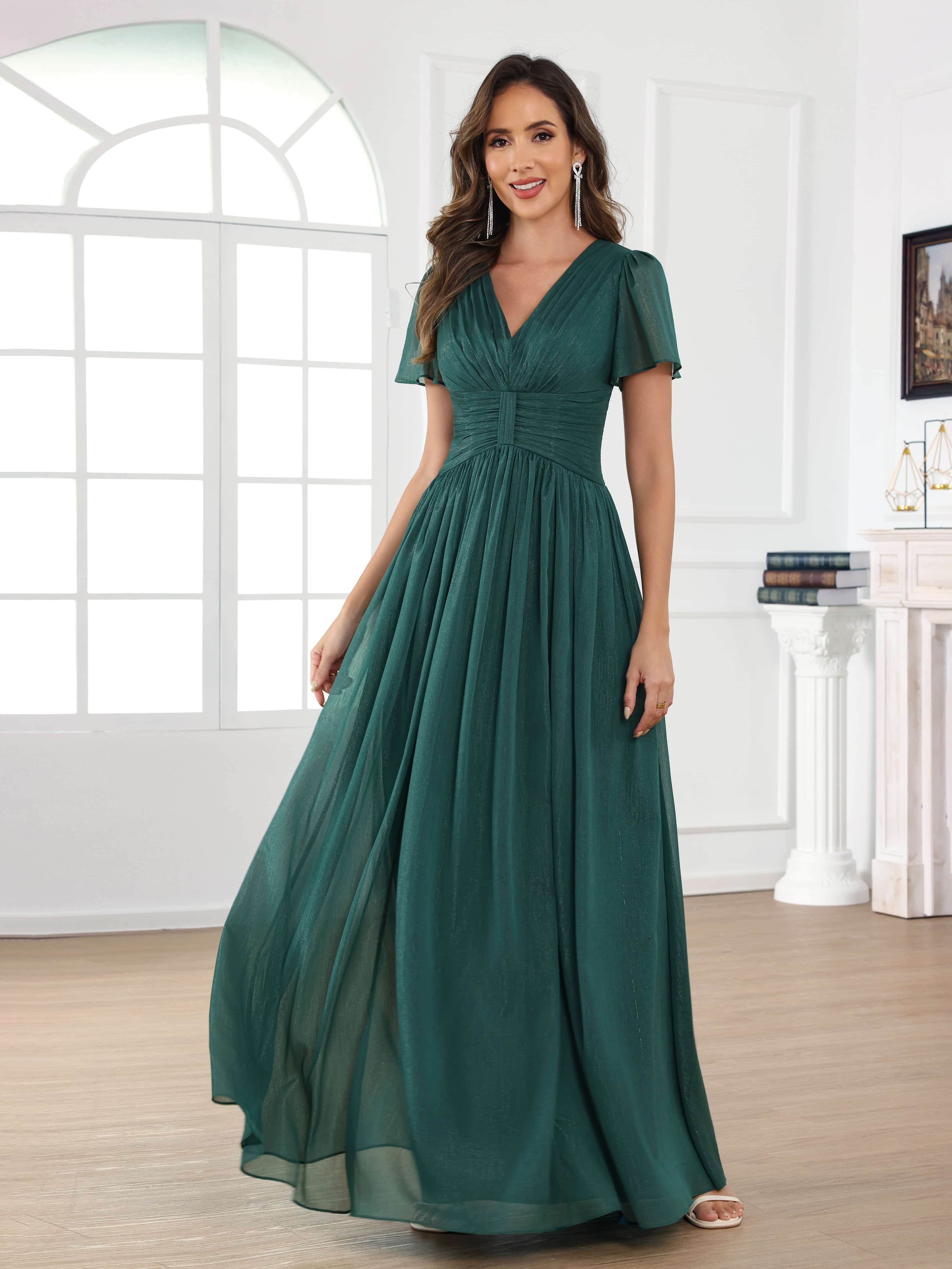 Robes Mère De La Mariée À A-ligne Ruché Col V Longueur Au Sol Braelithara